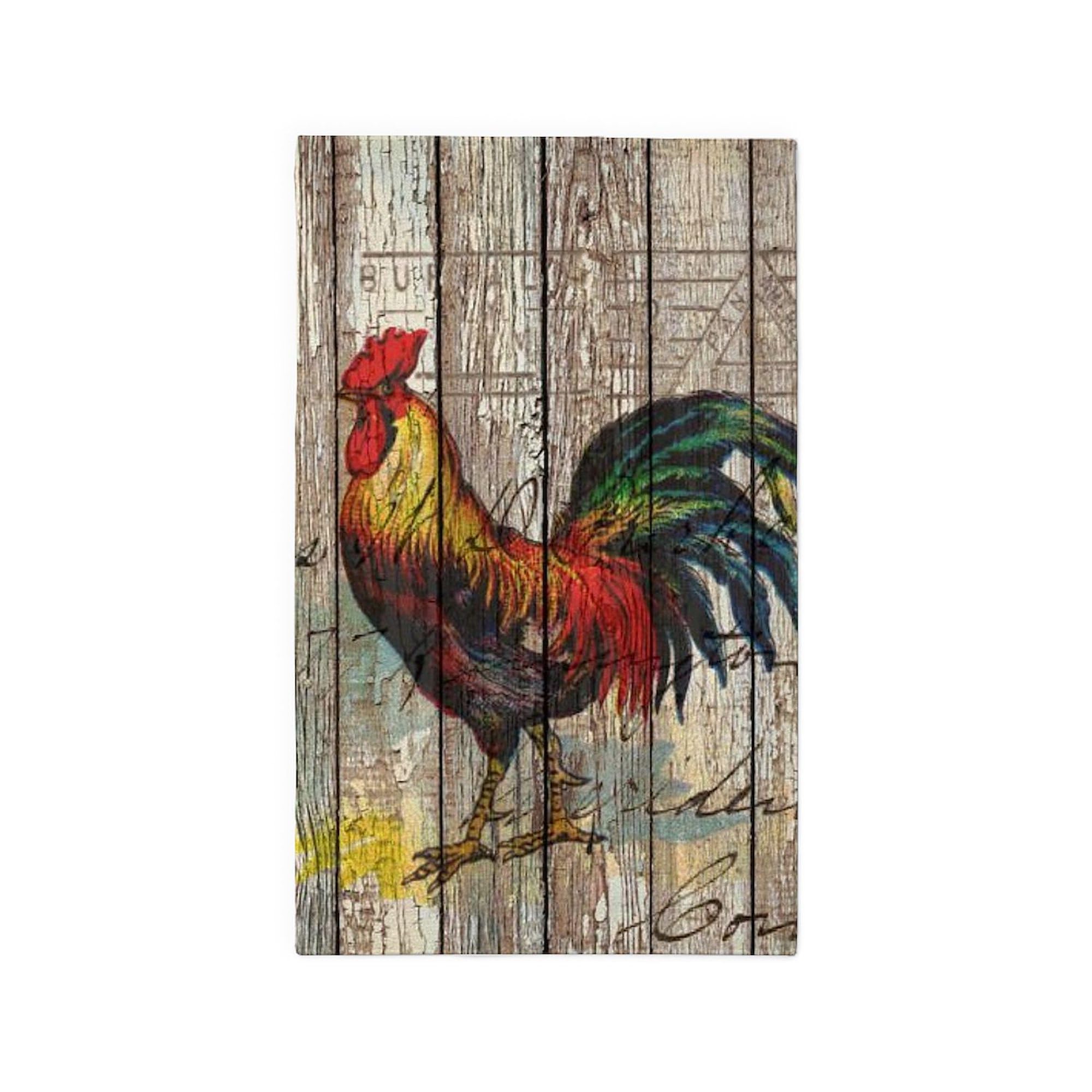 Rustic Farm Country Rooster Area Rug - Decorative Fabric Throw Rug for Living Room, Bedroom & Kitchen | Non-Slip Home Decor Mat