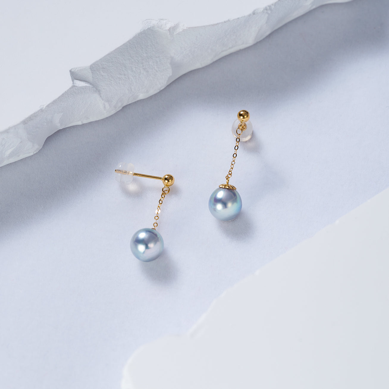 18K Gold Silver Blue Akoya Pearl Earrings for Women - Elegant Stud Earrings for Wedding, Party & Special Occasions | KE00163