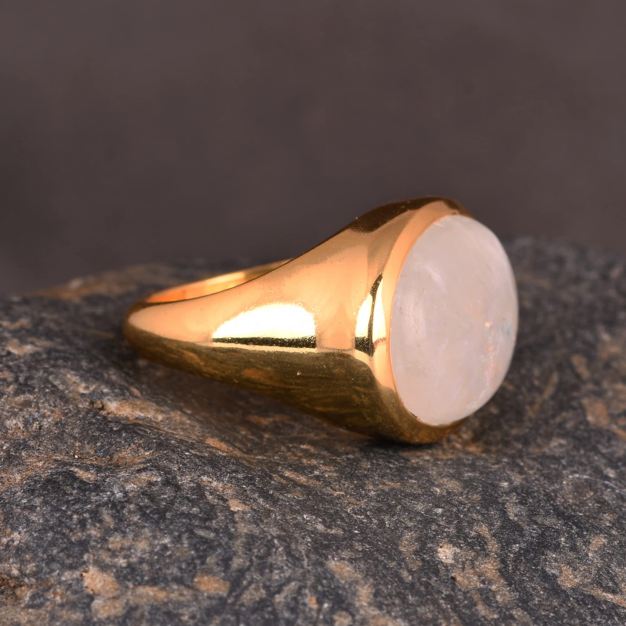 Handmade Rainbow Moonstone & Gold Ring for Women - Elegant Wedding, Engagement, Birthday, Mother's, Bridesmaid, Graduation, Retirement & Teacher Gift - Personalized Jewelry for Mom - Size 8.5 - Perfect for Special Occasions & Everyday Wear