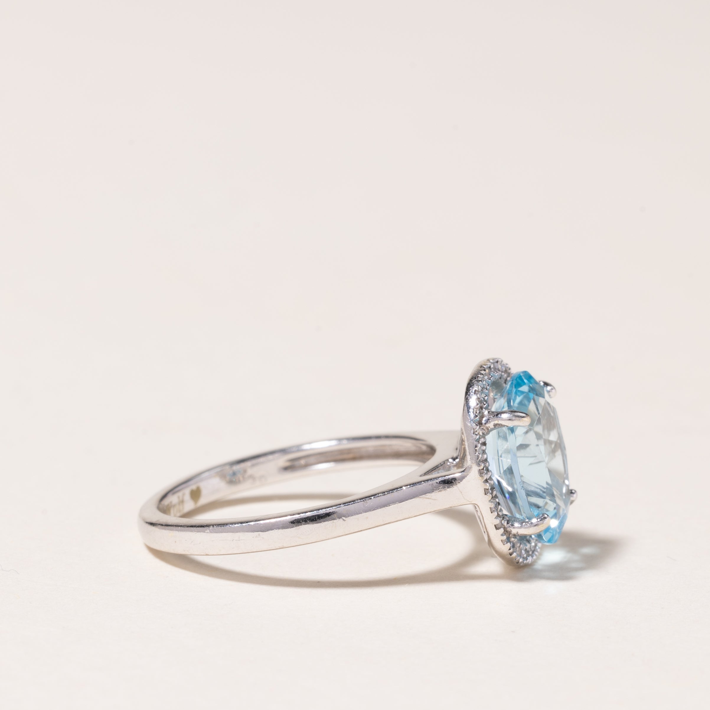 14K White Gold Halo Topaz Ring - 2.79ct Natural Blue Topaz with 0.15ctw Diamond Accents | Size 5.25 | Elegant Birthstone Jewelry for Women, Perfect Gift for Anniversary, Birthday & Special Occasions