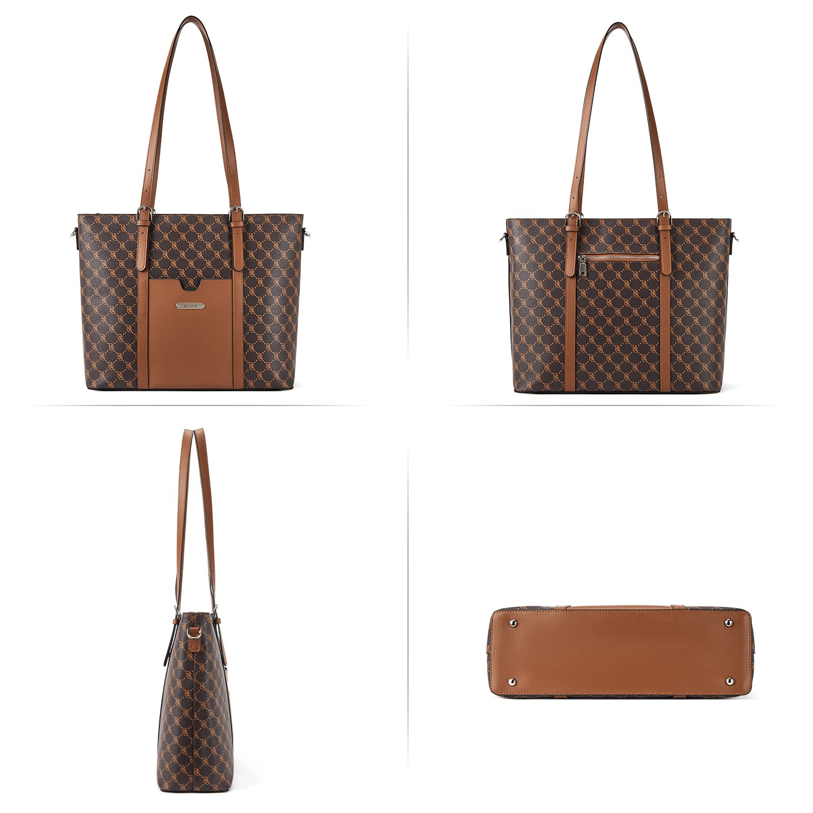BOSTANTEN Women's Vintage Leather Laptop Tote Bag - 15.6 Inch Office Shoulder Handbag & Work Briefcase Purse for Business, Travel & Daily Commute