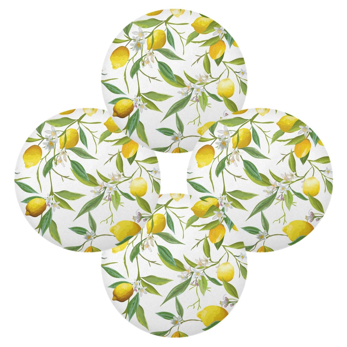 Blueangle Lemon Placemats - Set of 6 Round Non-Slip Table Mats for Dining, Heat Resistant & Decorative - Perfect for Kitchen, Party, and Outdoor Picnic Use
