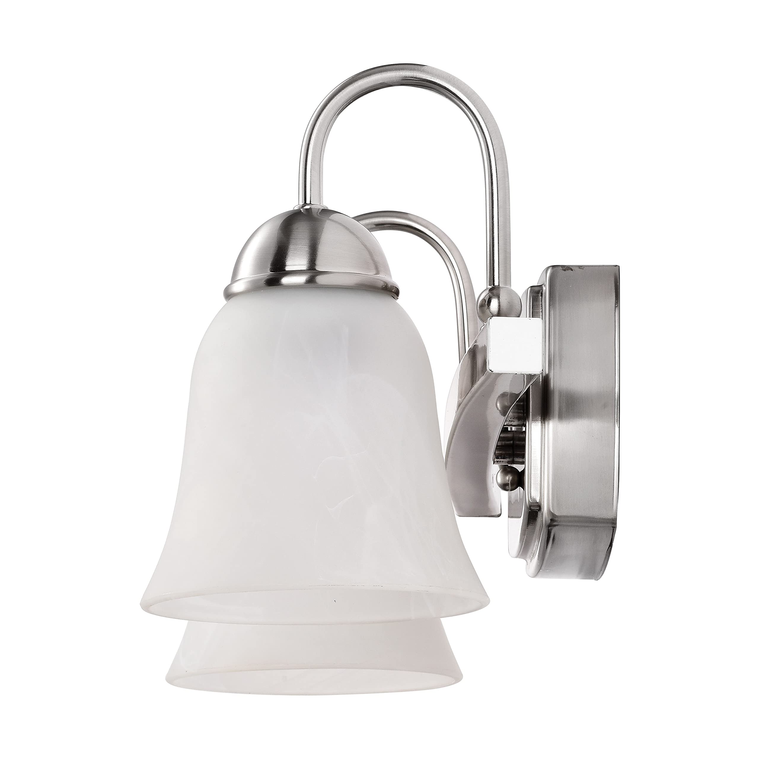 Satco 15W LED 2-Light Vanity Fixture - 3000K Warm White, Brushed Nickel with Alabaster Glass - Modern Bathroom Lighting for Luxurious Homes (1 Pack) | Perfect for Master Bath, Powder Room & Dressing Area Vanity Mirrors