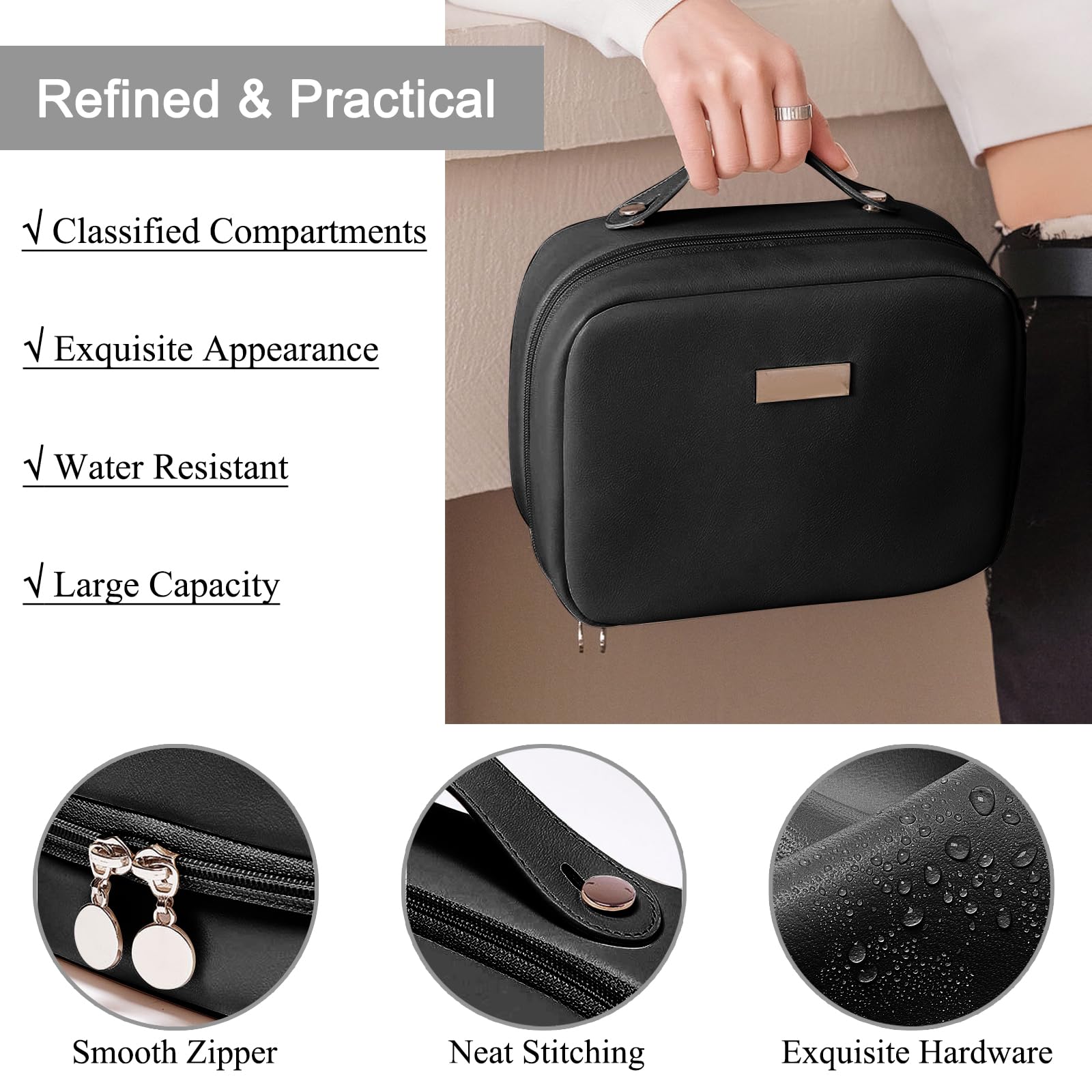 Large Waterproof PU Leather Cosmetic Bag for Women - Travel & Toiletry Organizer