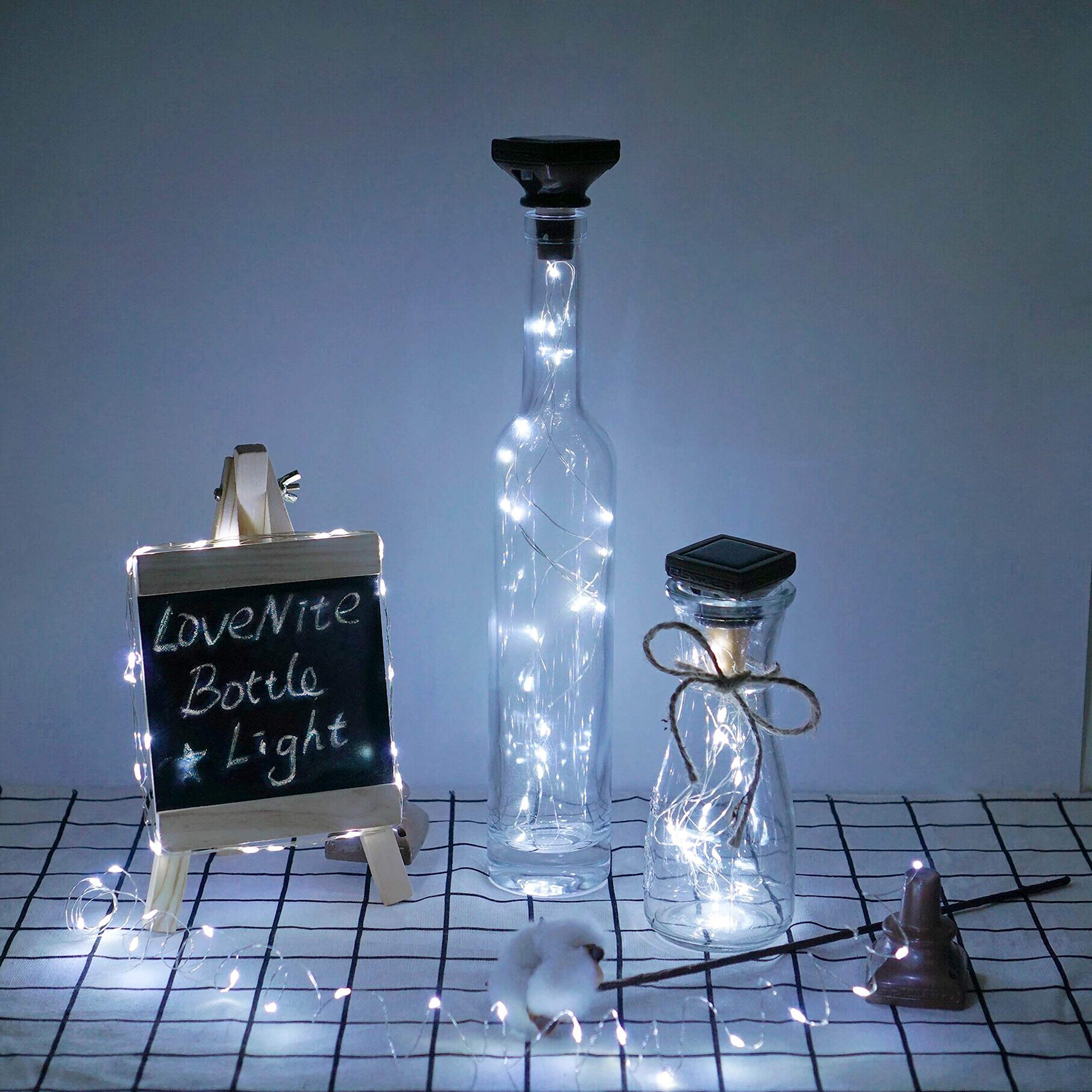 Solar Powered Wine Bottle Lights with Cork - 6 Pack 20 LED Cork Shape Silver Copper Wire Fairy String Lights for DIY, Party, Christmas, Wedding, Home, Garden, Bar Decor (Cool White) - Perfect for Romantic Dinners, Outdoor Gatherings & Holiday Celebrations