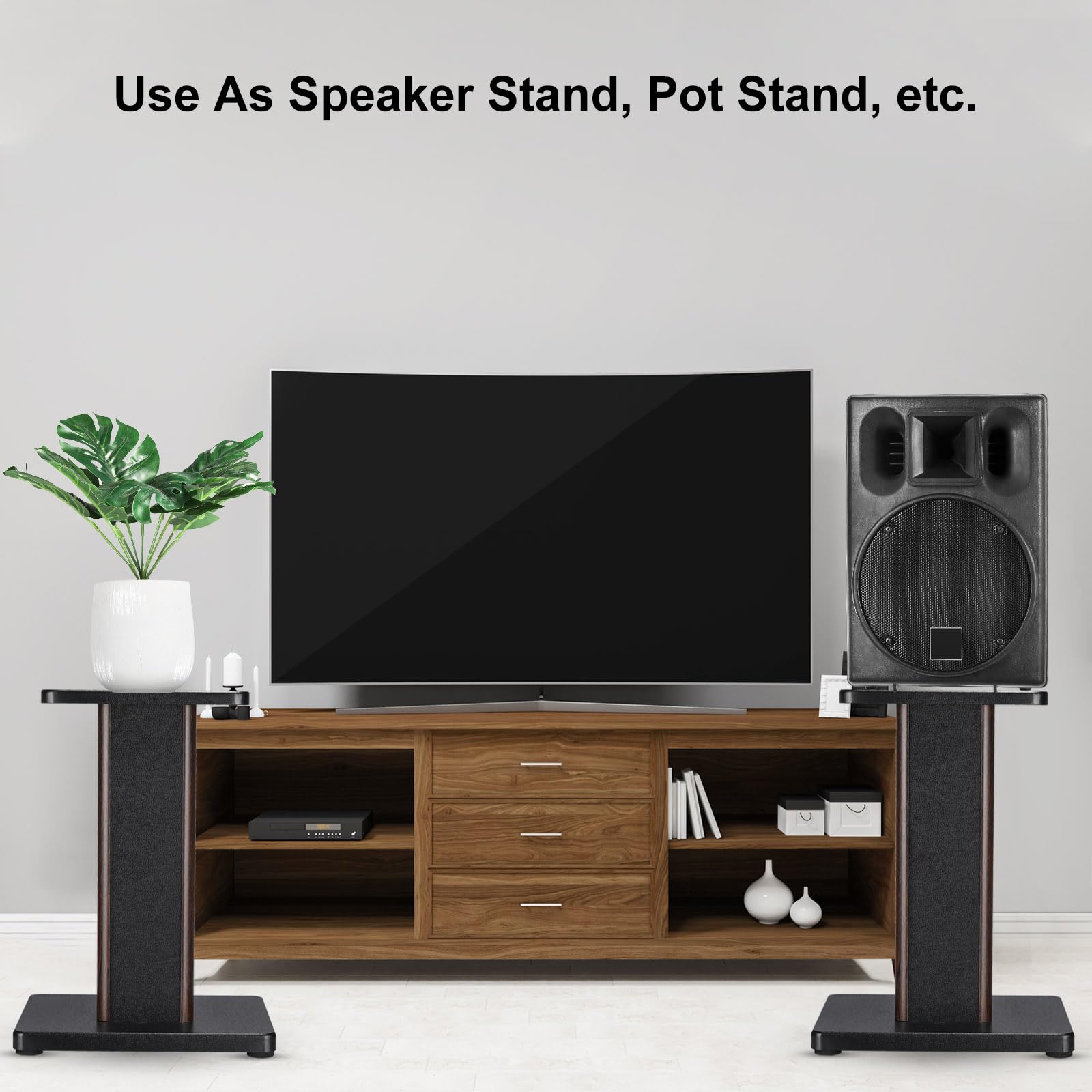 Premium Wood Grain Speaker Stands 1 Pair (11.8 Inch/30cm) - Universal Small Speaker Stands with Hollow Design for Enhanced Audio - Perfect for Home Theater, Cinema, and Bookshelf Speakers - Ideal for Living Room, Bedroom, and Studio Setup