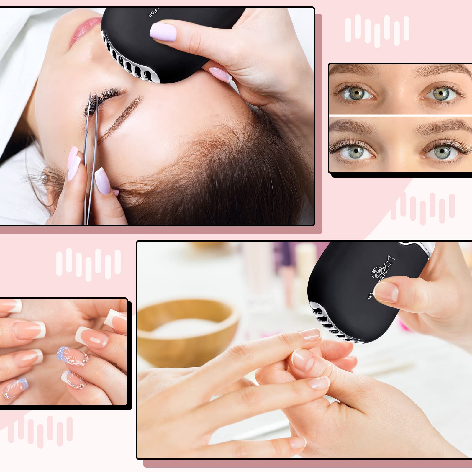 Honoson 3-Piece Nano Mister & Mini USB Lash Fan Dryer Set for Eyelash Extensions - 20ml Portable Facial Steamer with Handheld Mirror (Black) - Perfect for Lash Artists, Salon Professionals & At-Home Beauty Treatments