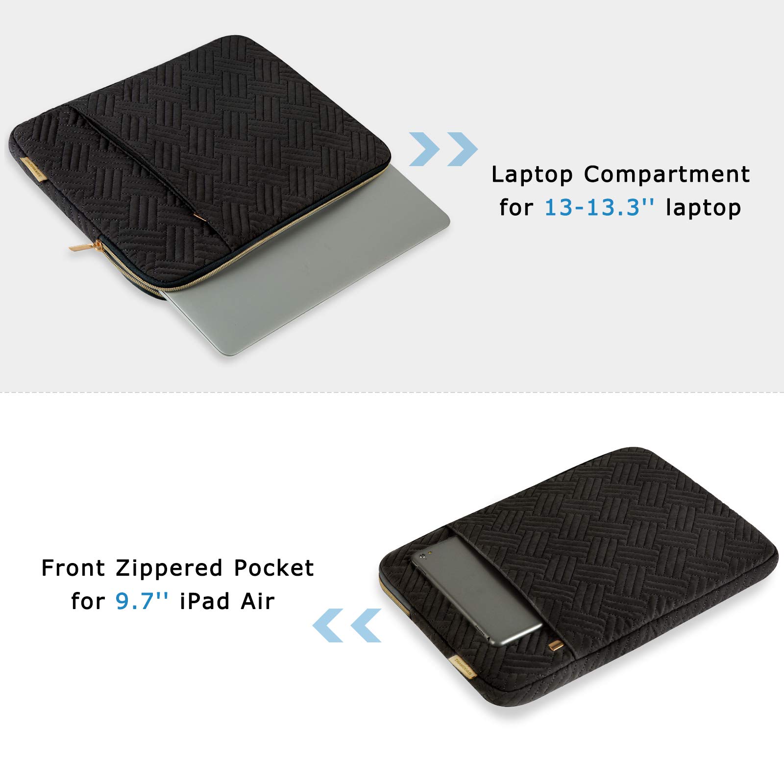 BAGSMART 13-13.3 Inch Laptop Sleeve Case for MacBook Air/Pro 14 Inch - Waterproof Protective Notebook Cover with Pocket (Black) - Perfect for Work, Travel & School