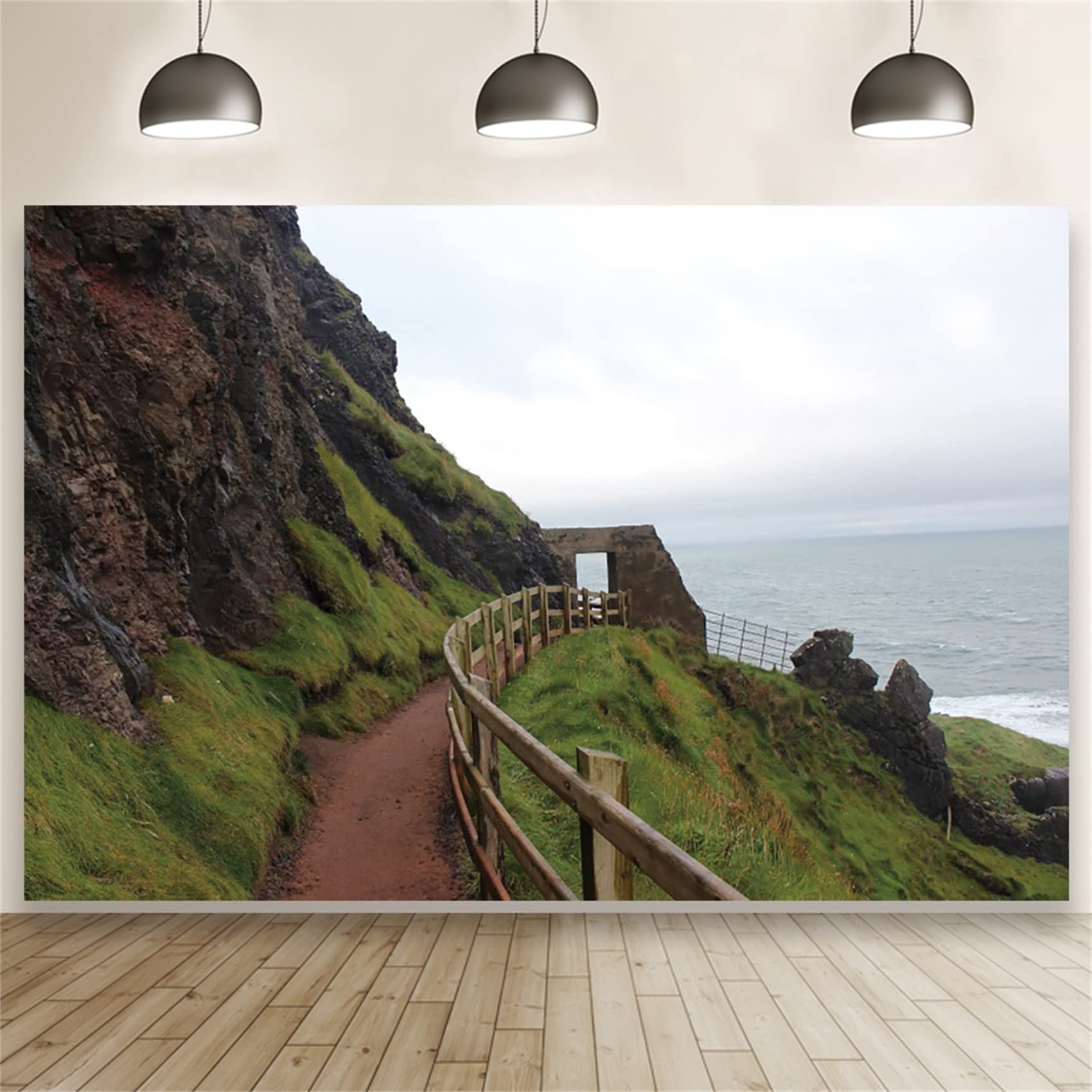 7x5ft Seaside Scenery Backdrop Photography - Country Path with Wooden Fence, Island Beach Vinyl Background for Photo Booth, Pastoral Decor (Perfect for Weddings, Baby Showers & Portrait Photography)