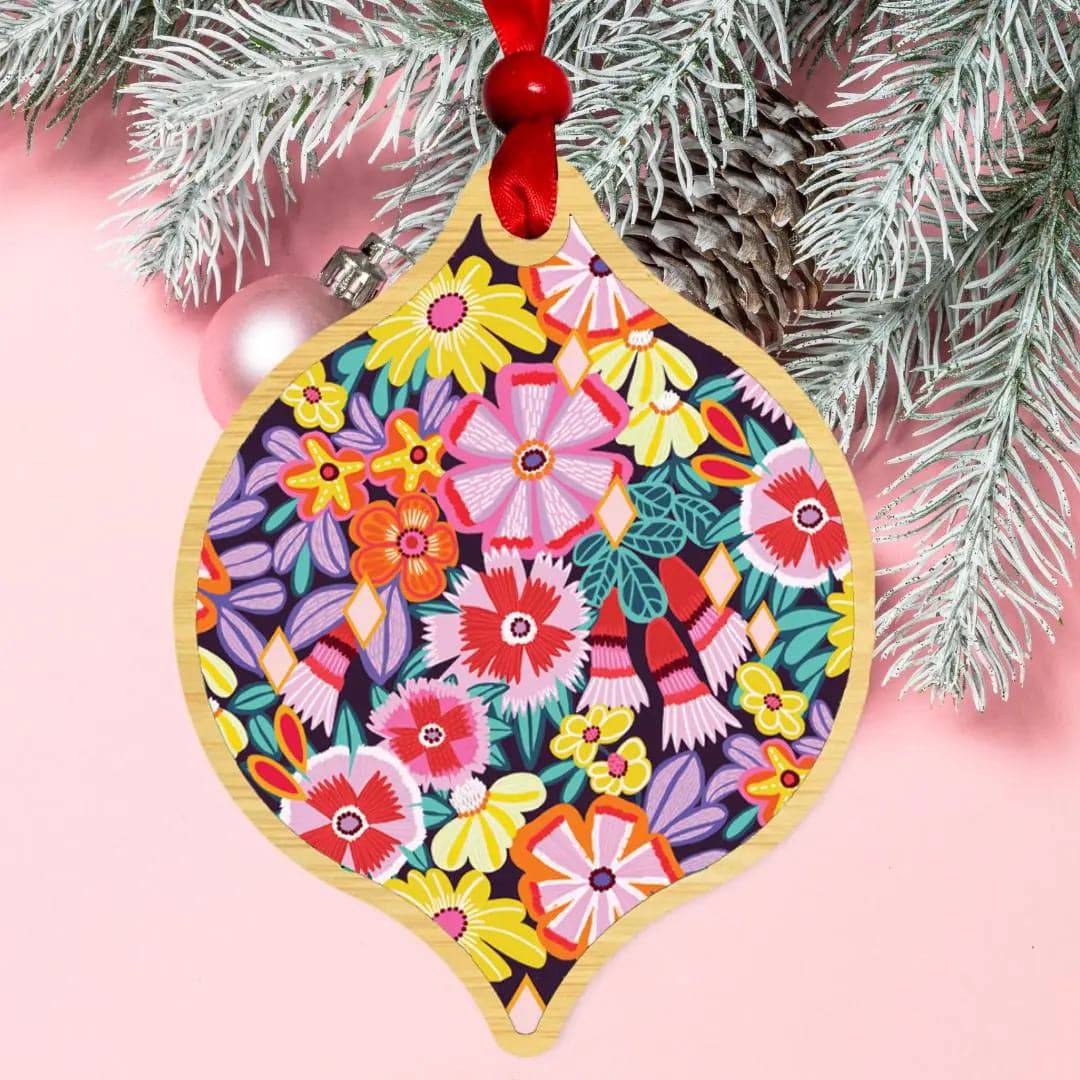 Flower Power Christmas Bauble - Festive Holiday Ornament for Tree Decorating, Gift Giving & Seasonal Home Decor