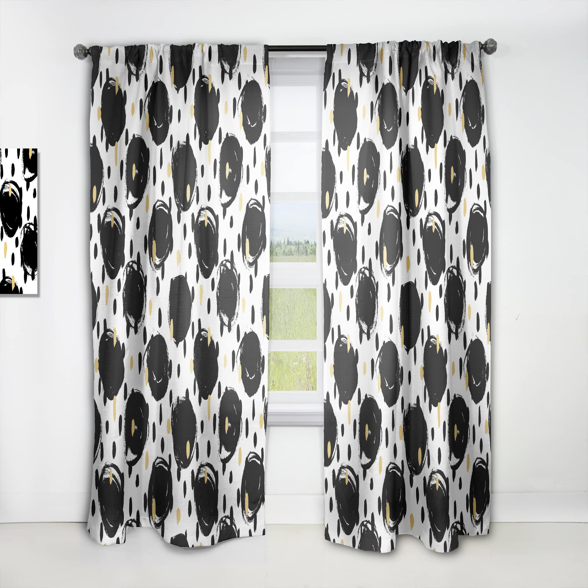 DesignQ Monochrome Geometric Pattern Blackout Curtains - Thermal Insulated Single Panel (52x108 inches) for Bedroom & Living Room - Modern Window Treatment for Home Decor & Light Control