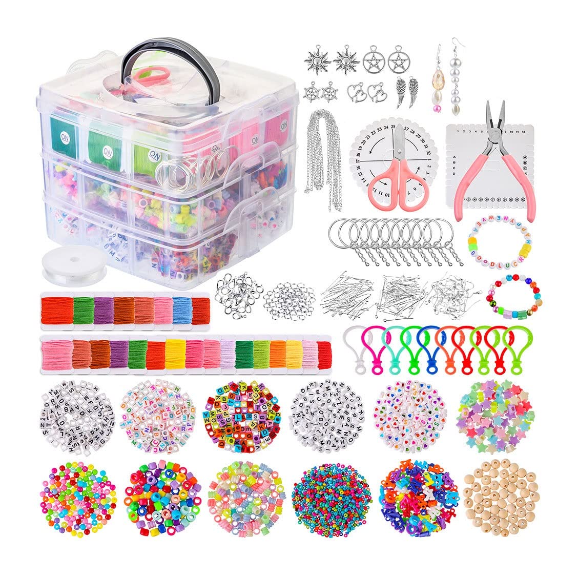XIXIDIAN 4655pcs Jewelry Making Kit - Glass Seed Beads, Letter Beads, Pearl Beads & Jewelry Pliers for DIY Earrings, Bracelets, Necklaces - Perfect for Crafting, Gifts & Fashion Accessories