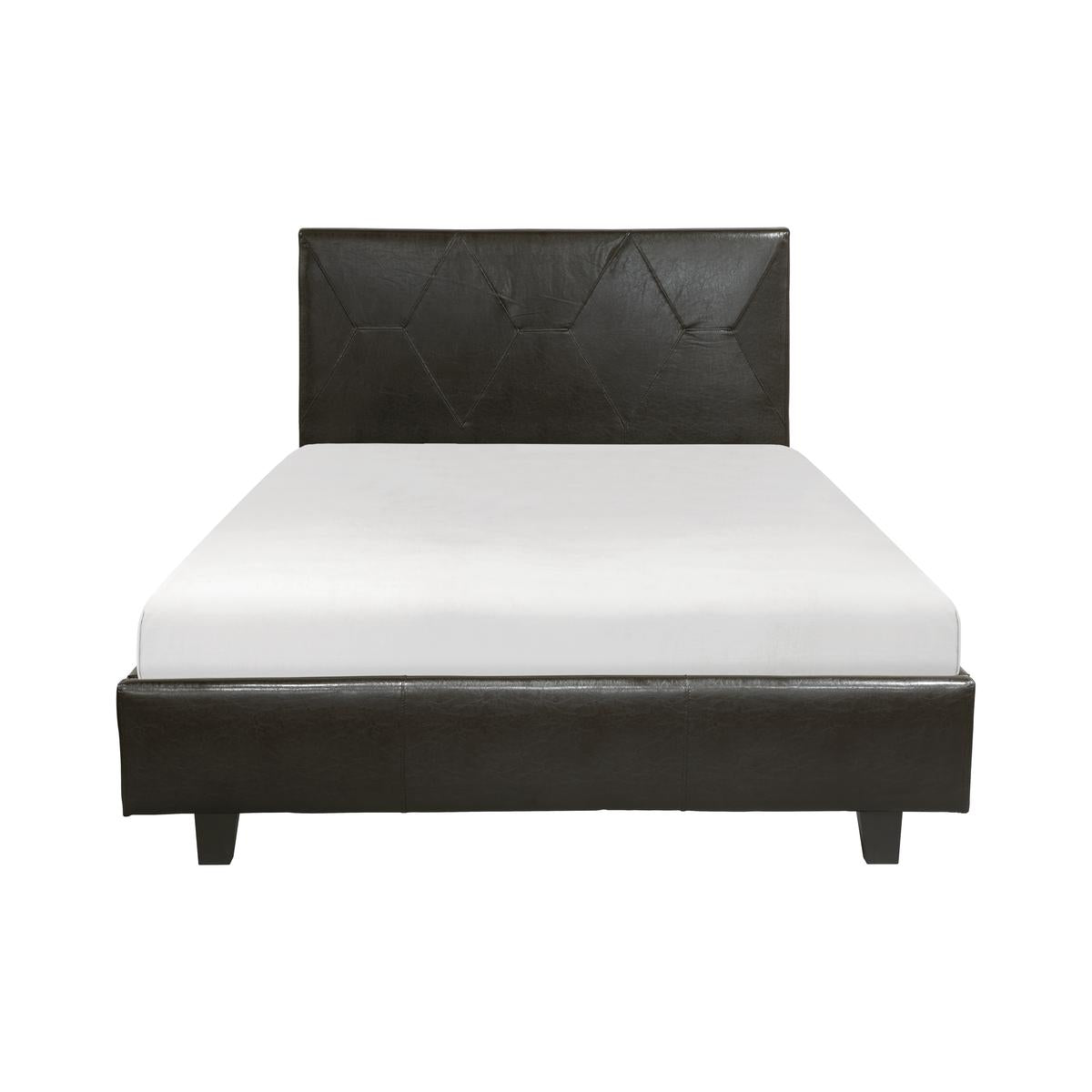 Brown Diamond Stitched Faux Leather Queen Size Platform Bed with Solid Wood Frame - Perfect for Modern Bedroom Decor & Small Space Living