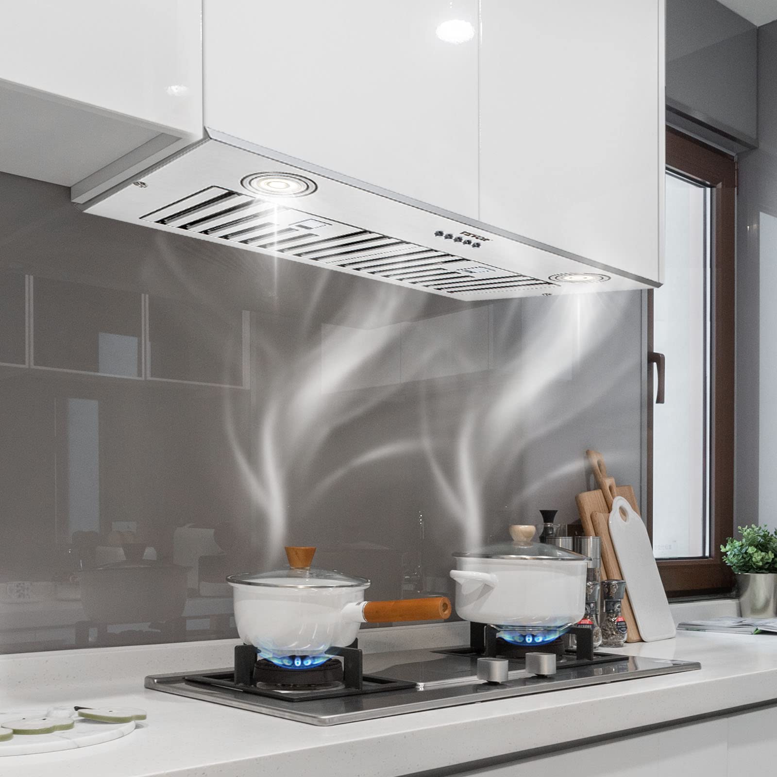 VEVOR 30 Inch 800CFM 3-Speed Stainless Steel Insert Range Hood with LED Lights & Baffle Filters - Ducted/Ductless Convertible, ETL Certified for Kitchen Ventilation | Perfect for Home Chefs & Modern Kitchens