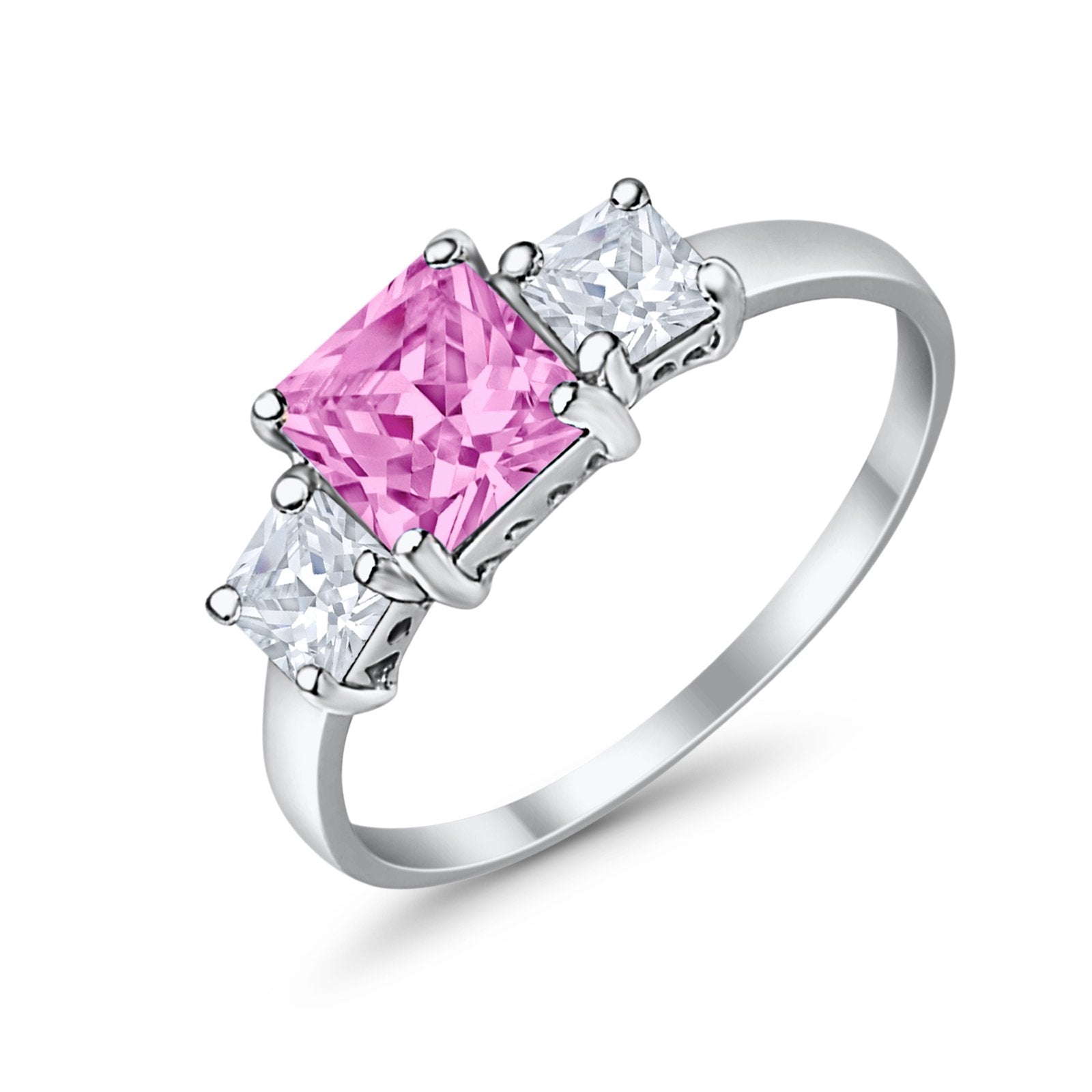 3 Stone Princess Cut Cubic Zirconia Ring - 925 Sterling Silver Fashion Jewelry for Women - Perfect for Weddings, Anniversaries & Special Occasions