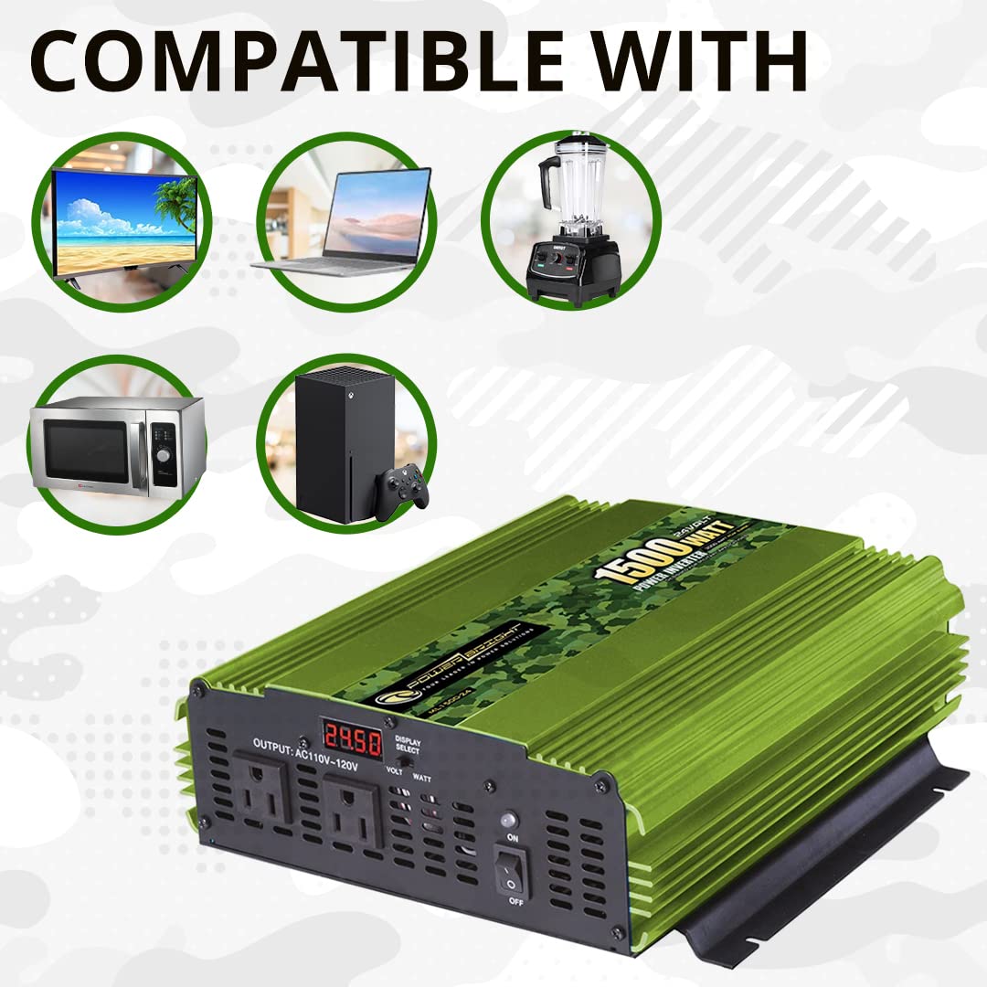 1500W 24V Power Inverter with Wireless Remote - Modified Sine Wave Backup Power Supply for Home, RV & Camping - Powers Small Appliances, Laptops & Tools (120V AC Outlets, CE Certified) - Perfect for Emergency Power, Outdoor Adventures & Mobile Workstations