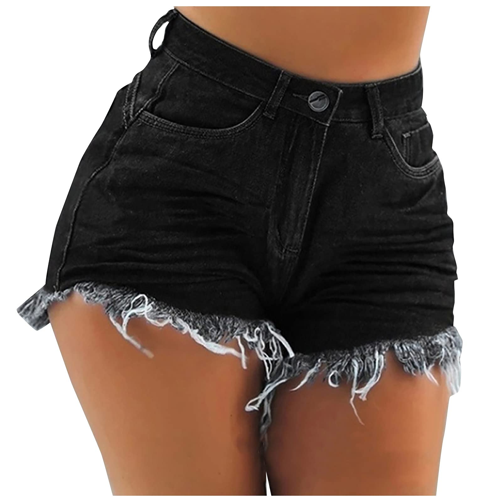 Stylish Women's High Waist Skinny Denim Shorts with Tassel Details - Trendy Casual Summer Outfit for Beach, Party & Everyday Wear