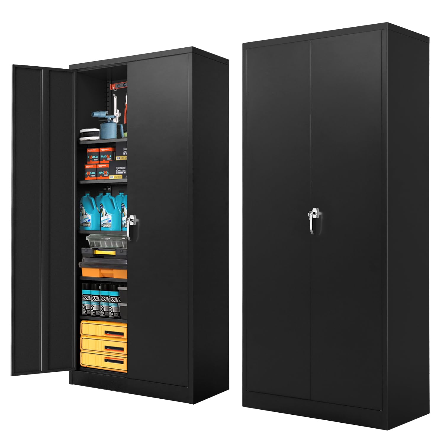 5-Tier Metal Garage Storage Cabinet with Locking Doors & 4 Adjustable Shelves - Heavy Duty Steel Tool Organizer for Home, Office, Workshop & Warehouse | Perfect for Storing Tools, Equipment & DIY Supplies