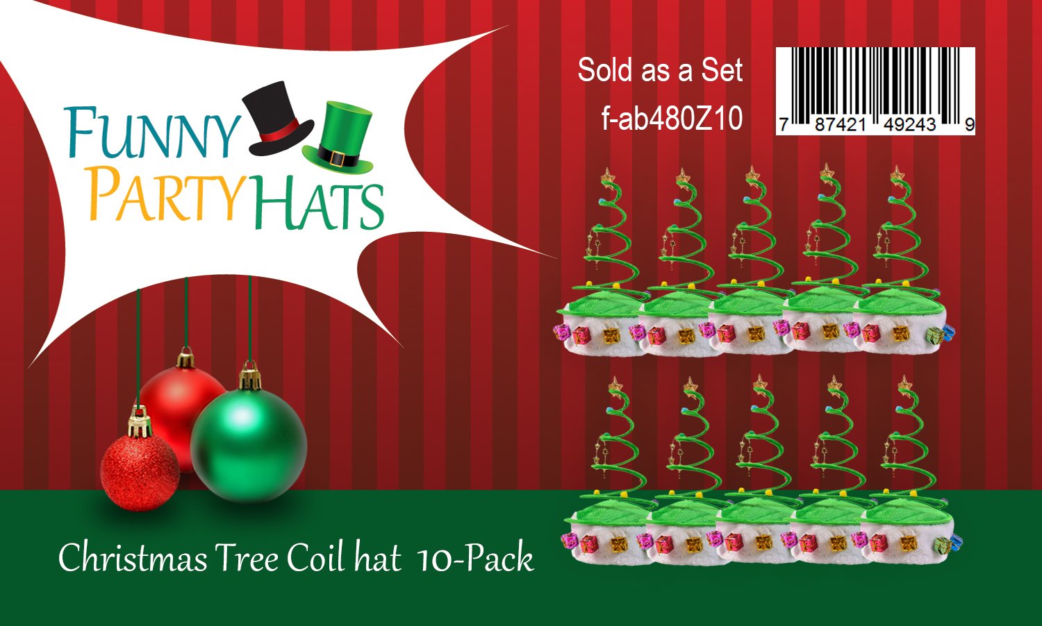 10 Pack Funny Christmas Tree Coil Party Hats - Soft Plush Xmas Costume Accessories for Holiday Parties, Family Gatherings & Festive Celebrations