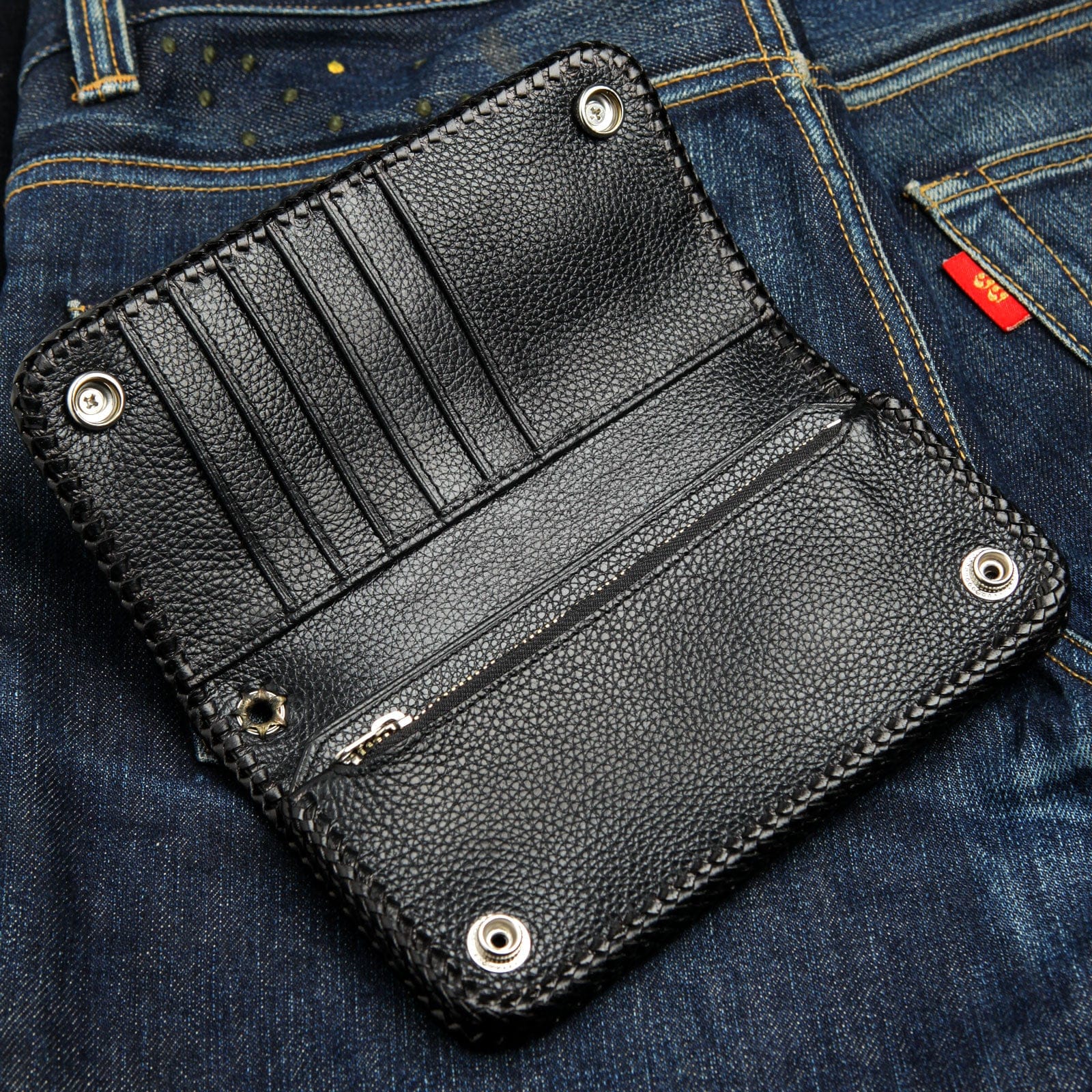 Genuine Stingray Leather Red Gothic Cross Biker Chain Wallet - Perfect for Motorcycle Riders, Gothic Fashion & Punk Style Accessories