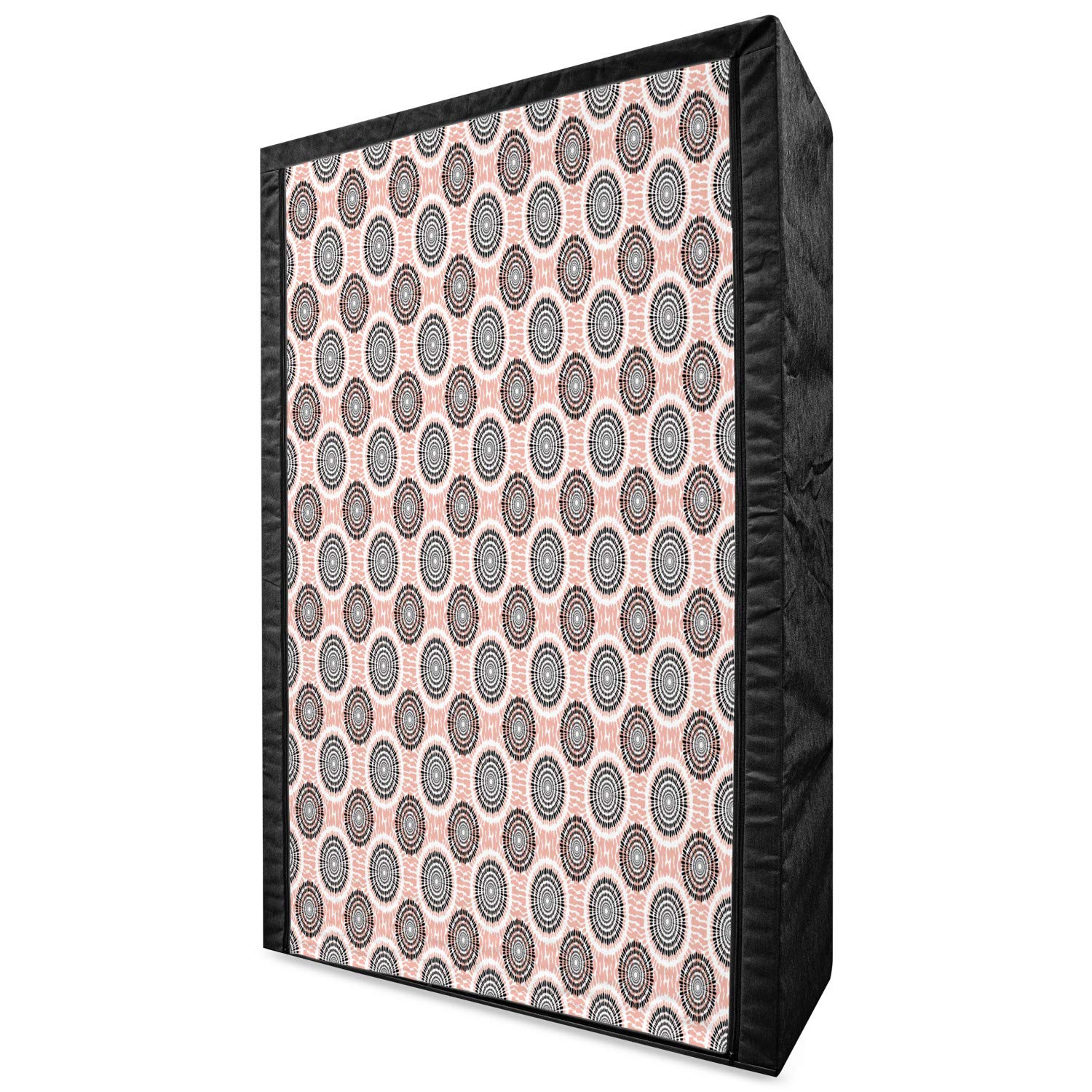 Ambesonne Peach Portable Fabric Wardrobe - Abstract Circular Pattern Clothing Organizer with Shelves, 42.5 Inch Storage Closet in Coral Black White | Perfect for Bedroom, Closet Organization & Small Space Storage Solutions