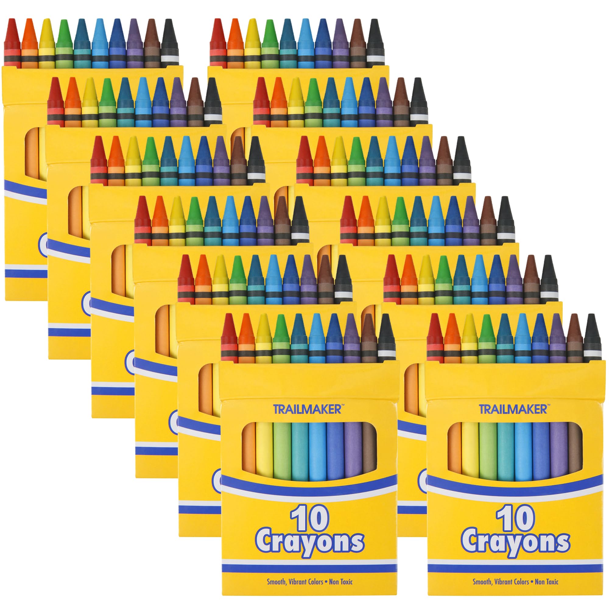 100-Pack Bulk Crayons for Kids - Bright Wax Coloring Crayons (10 Per Box) - Perfect for Classroom Art Supplies, Birthday Party Favors & Kids' Creative Activities