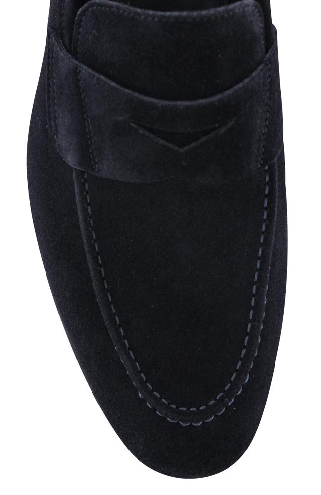 Fiori Di Lusso Dark Blue Suede Penny Loafers for Men - Comfortable Slip-On Dress Shoes for Business & Casual Wear | Office, Wedding & Daily Outfits
