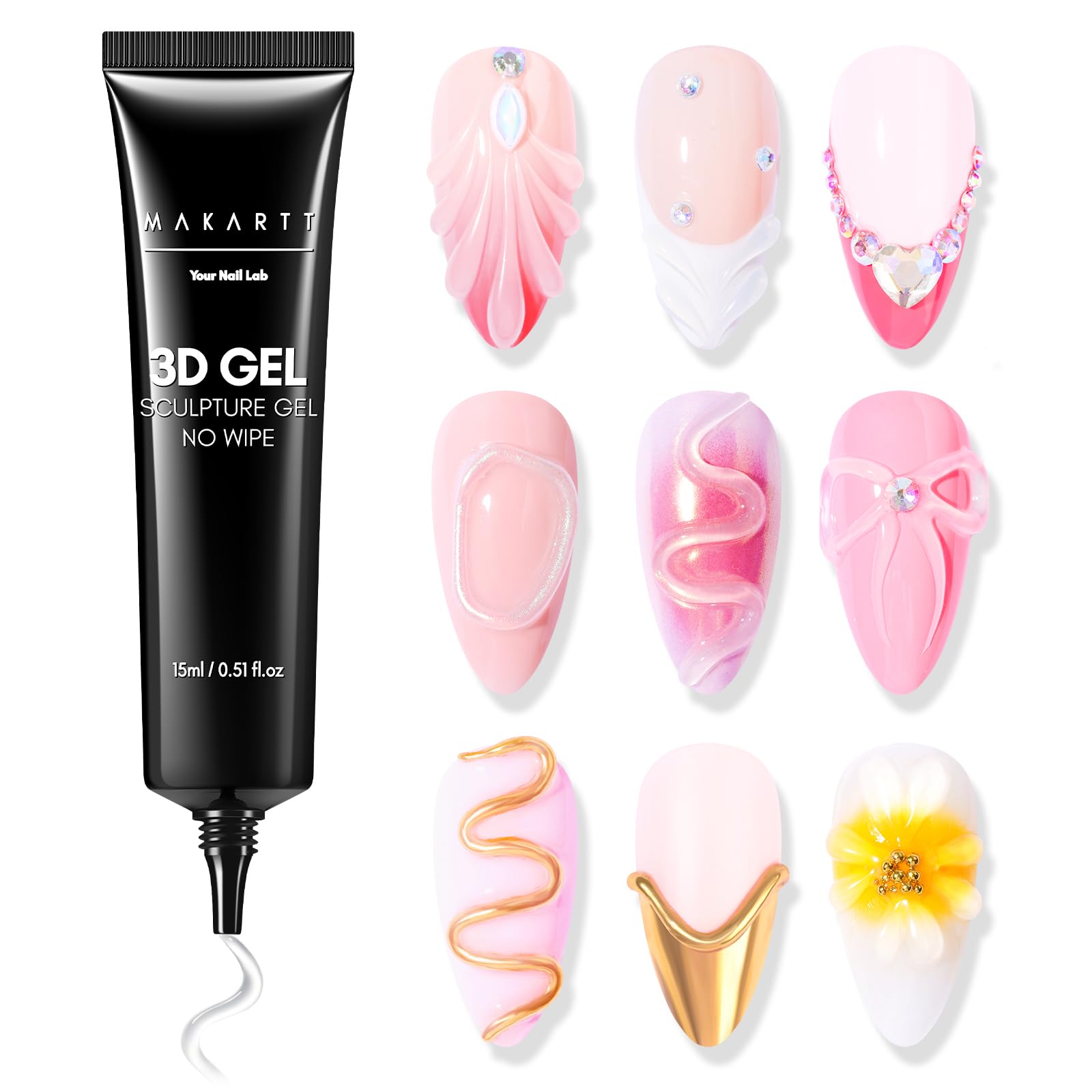 Makartt 3D Nail Gel - 15g No Wipe Clear Sculpting Gel Polish for DIY Nail Art, Drawing, Molding & Decoration | Professional Nail Glue for Salon & Home Manicures