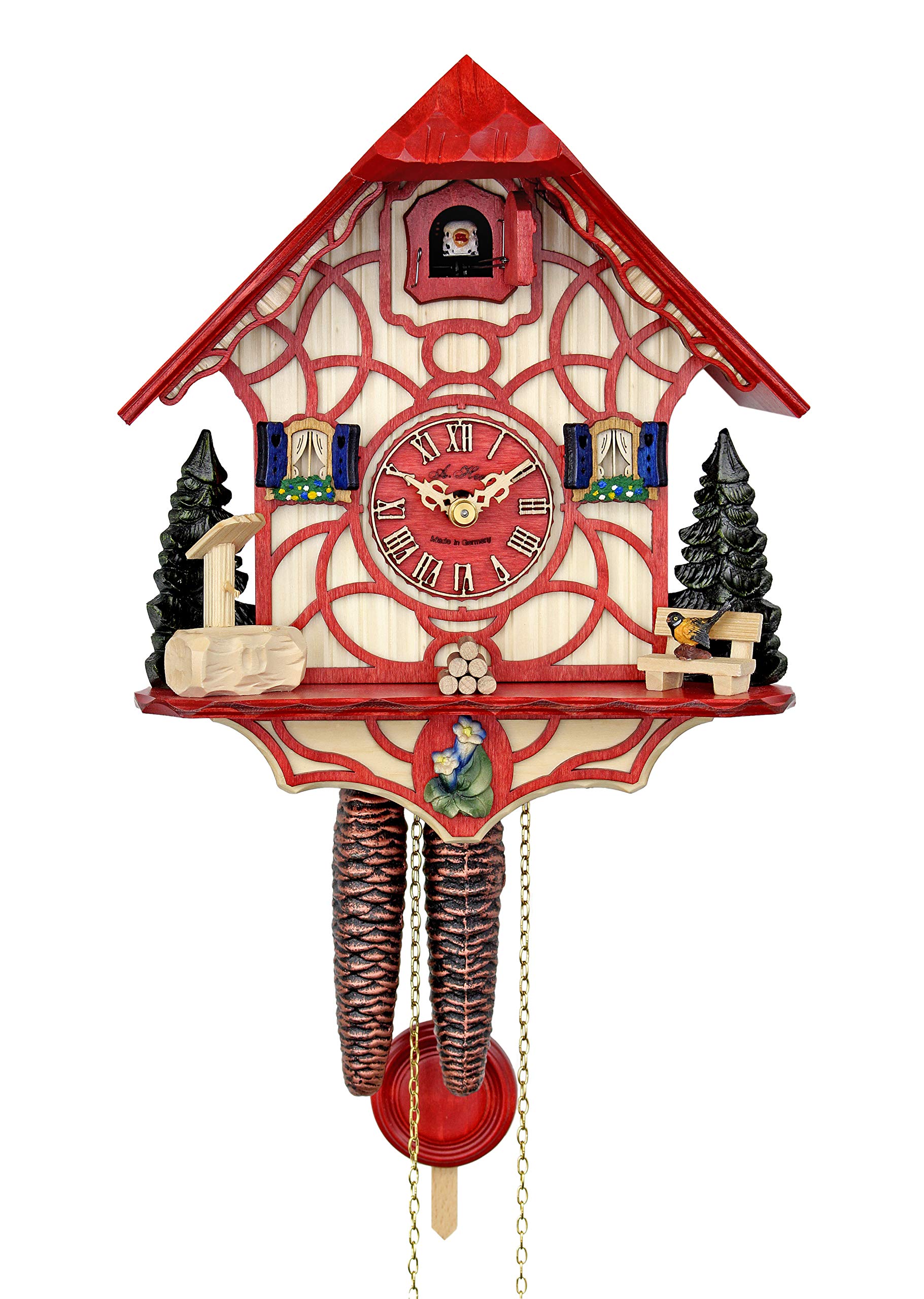 Authentic German Cuckoo Clock - Handcrafted Wooden Magic Red Design - Perfect for Home Decor, Gifts & Traditional Wall Clocks