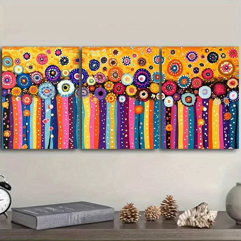 3-Piece Floral Field Abstract Wall Art Set - Yellow Background, Framed Canvas 40x60cm (16x24in) - High Quality Print, 100% Australian Made, Ready to Hang - Perfect for Living Room, Bedroom & Office Decor