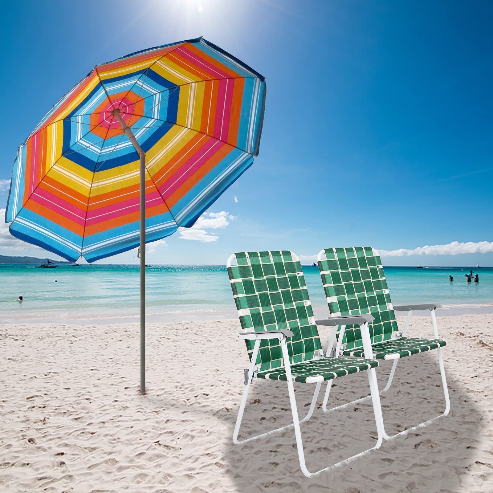 2-Pack Lightweight Folding Beach Chairs - 265lbs Capacity Steel Frame Portable Outdoor Chairs for Patio, Lawn, Pool, Camping & Beach (Dark Green) - Perfect for Backyard Relaxation, Picnics & Summer Travel