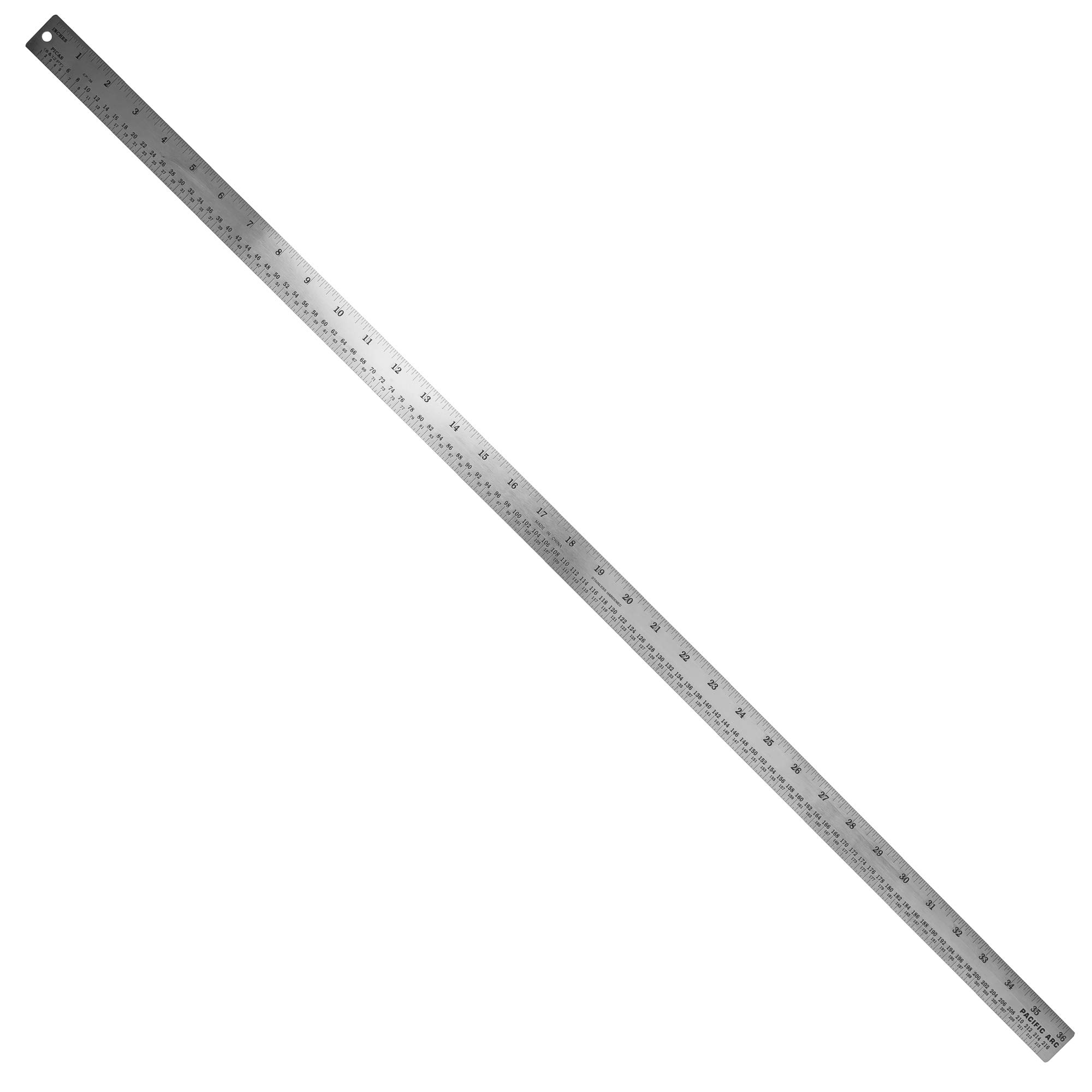 Pacific Arc 36-Inch Stainless Steel Ruler with Inch & Pica Measurements - Non-Slip Rubber Backing for Architects, Engineers, Drafting & DIY Projects