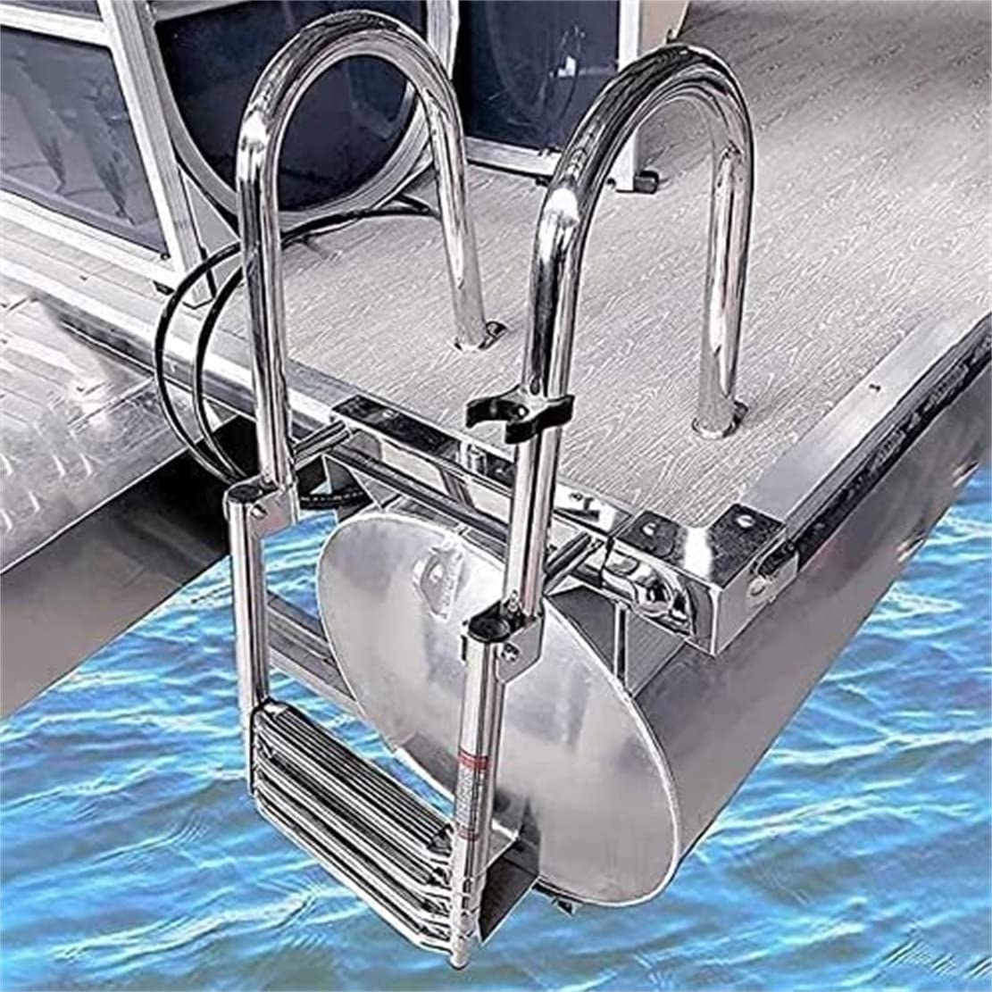316 Stainless Steel 4 Step Telescoping Boat Ladder - Foldable Pontoon Platform Ladder with Non-Slip Bathing Deck Steps | Perfect for Yachts, Docks & Swimming Platforms