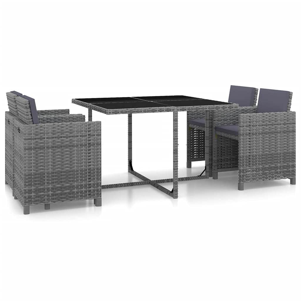 5-Piece Gray PE Rattan Outdoor Dining Set with Cushions, 42.9