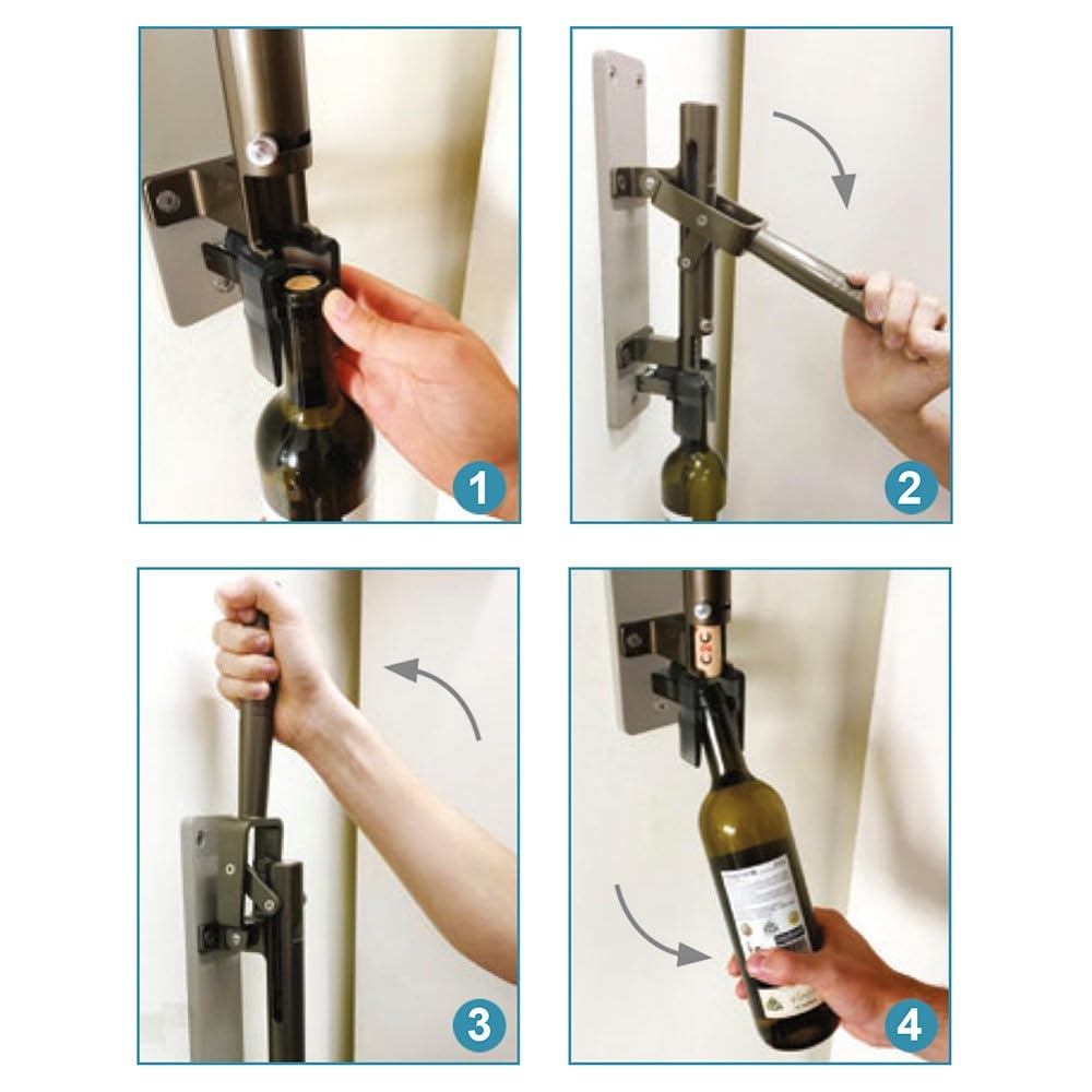 Premium 110 Lux Wall Mounted Wine Bottle Opener & Corkscrew Set - Black with Dark Grey Stand - Perfect for Home Bars, Restaurants, and Wine Cellars