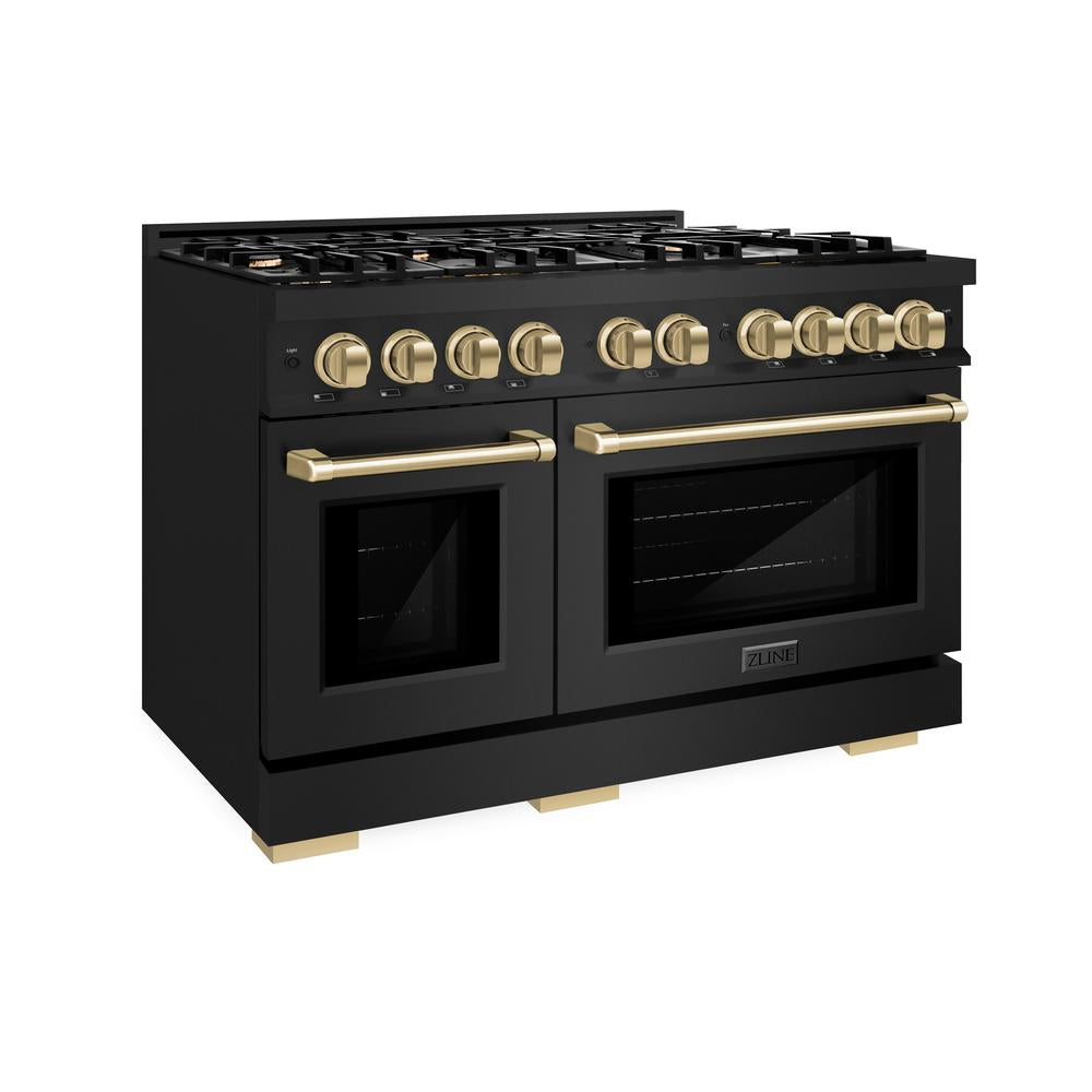 ZLINE Autograph Edition 48-Inch 6.7 cu. ft. Dual Fuel Range with 8-Burner Gas Cooktop - Black Stainless Steel & Champagne Bronze Accents (HDRBZ 48 CB) | Professional Kitchen Appliance for Home Chefs & Cooking Enthusiasts