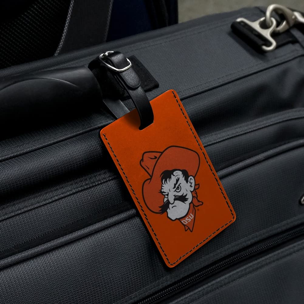 Oklahoma State Cowboys Logo Leather Luggage Tag - Personalized ID Card Holder for Travel Bags, Suitcases & Backpacks | Durable Rectangle Name Badge for Business Trips, Vacations & Campus Life
