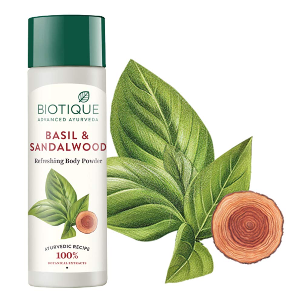 Biotique Bio Apricot Refreshing Body Wash 190ml & Biotique Bio Basil Sandalwood Body Powder 150g - Natural Ayurvedic Skincare Set for Daily Shower and Refreshing Aftercare