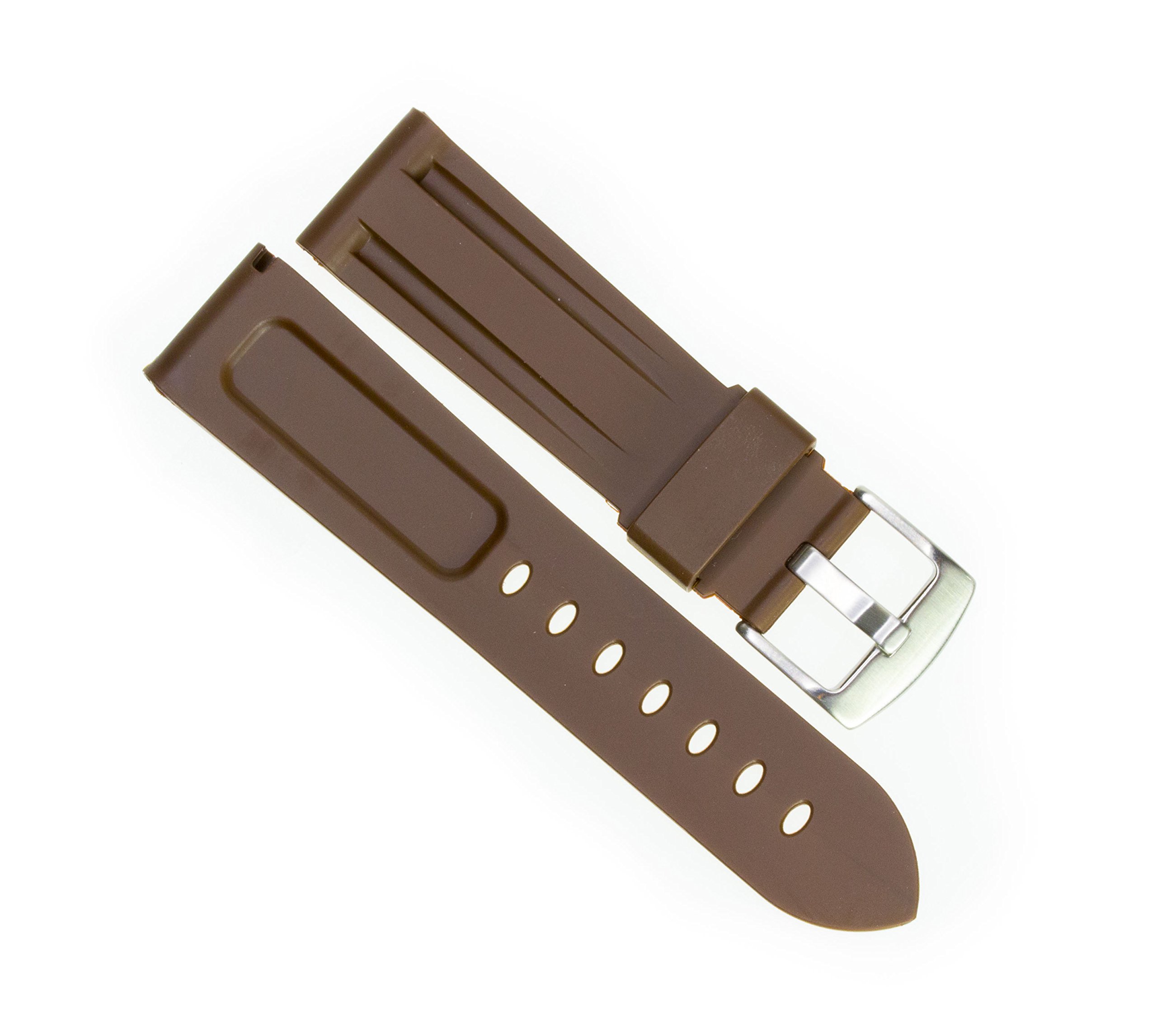22mm Soft Rubber Diver Watch Band - Brown Waterproof Strap with Brushed Stainless Steel Buckle for Panerai Watches | Perfect for Swimming, Diving & Outdoor Adventures