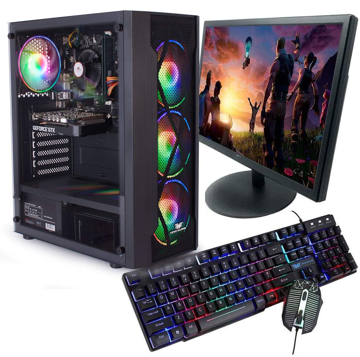 Veno Scorp Gaming PC Bundle - Intel Core i7 2600, 16GB RAM, 256GB SSD + 1TB HDD, GTX 1650 4GB, Windows 10, USB 3.0 - Perfect for Gaming, Streaming & Content Creation