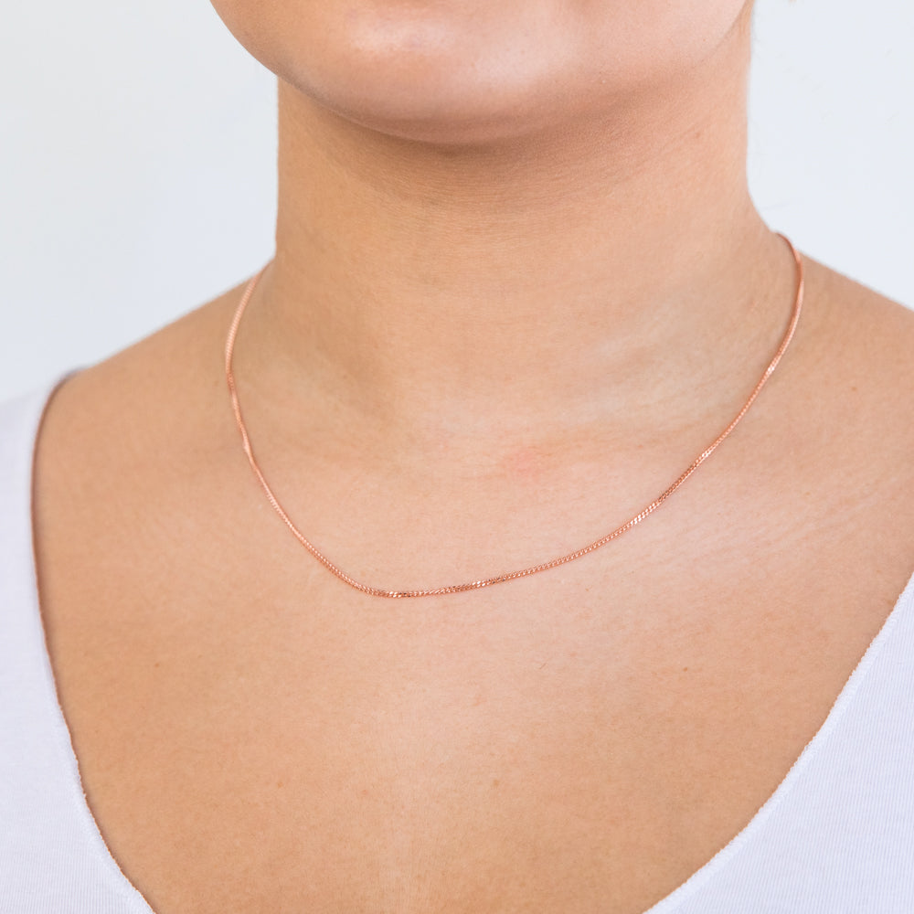 9ct Rose Gold Solid Diamond Cut 45cm 40 Gauge Curb Chain Necklace for Women - Elegant Jewelry Gift for Birthday, Anniversary & Special Occasions