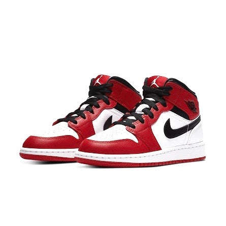 Air Jordan 1 Mid GS Sneakers - Chicago Colorway (White/Red/Black) - Basketball Shoes for Women & Girls - Perfect for Gym, Streetwear & Casual Fashion