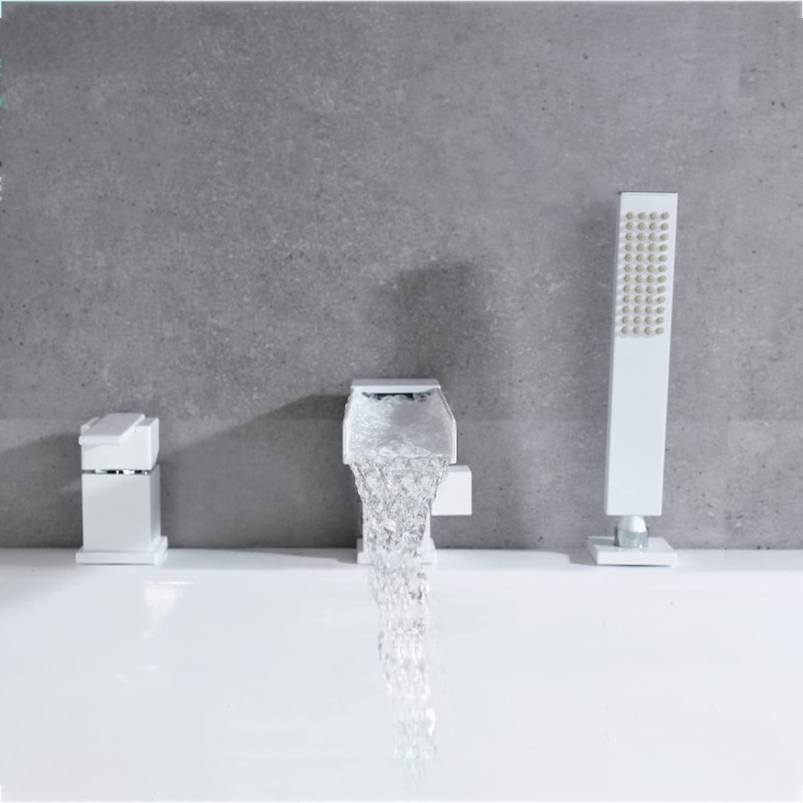 180° Rotating Brass Bathtub Faucet with Hand Shower - Single Handle Waterfall Tub Mixer Tap for Hot & Cold Water - Adjustable White Bathroom Fixture for Spa-Like Relaxation and Modern Home Decor