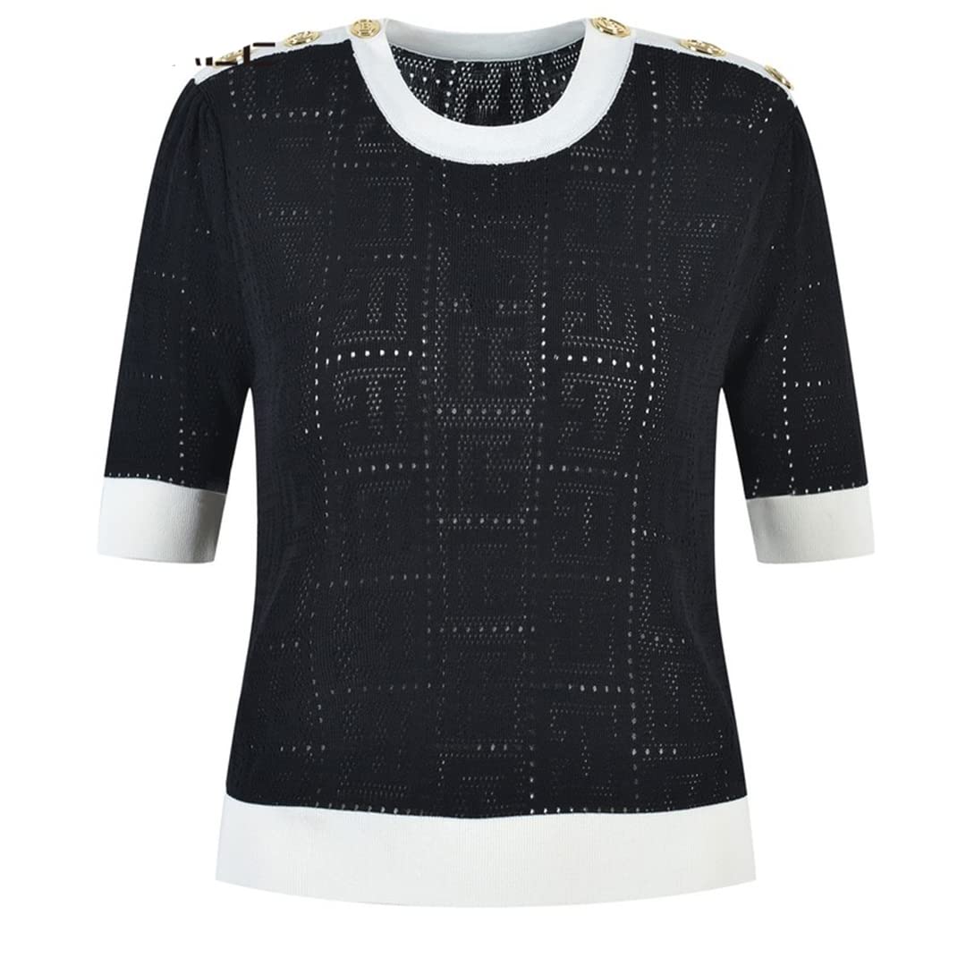Women's Summer Short Sleeve Knit Sweater - Korean Style O-Neck Pullover Top in Black | Casual Wear, Office Outfits & Date Night Fashion