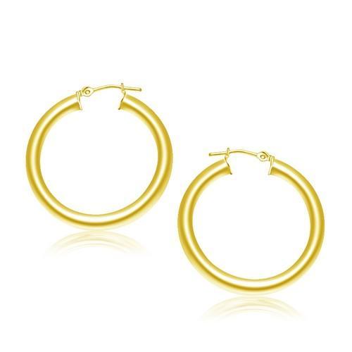 14K Yellow Gold Polished Hoop Earrings for Women - 30mm Classic Round Hinged Huggie Earrings - Perfect for Everyday Wear, Parties & Gifts