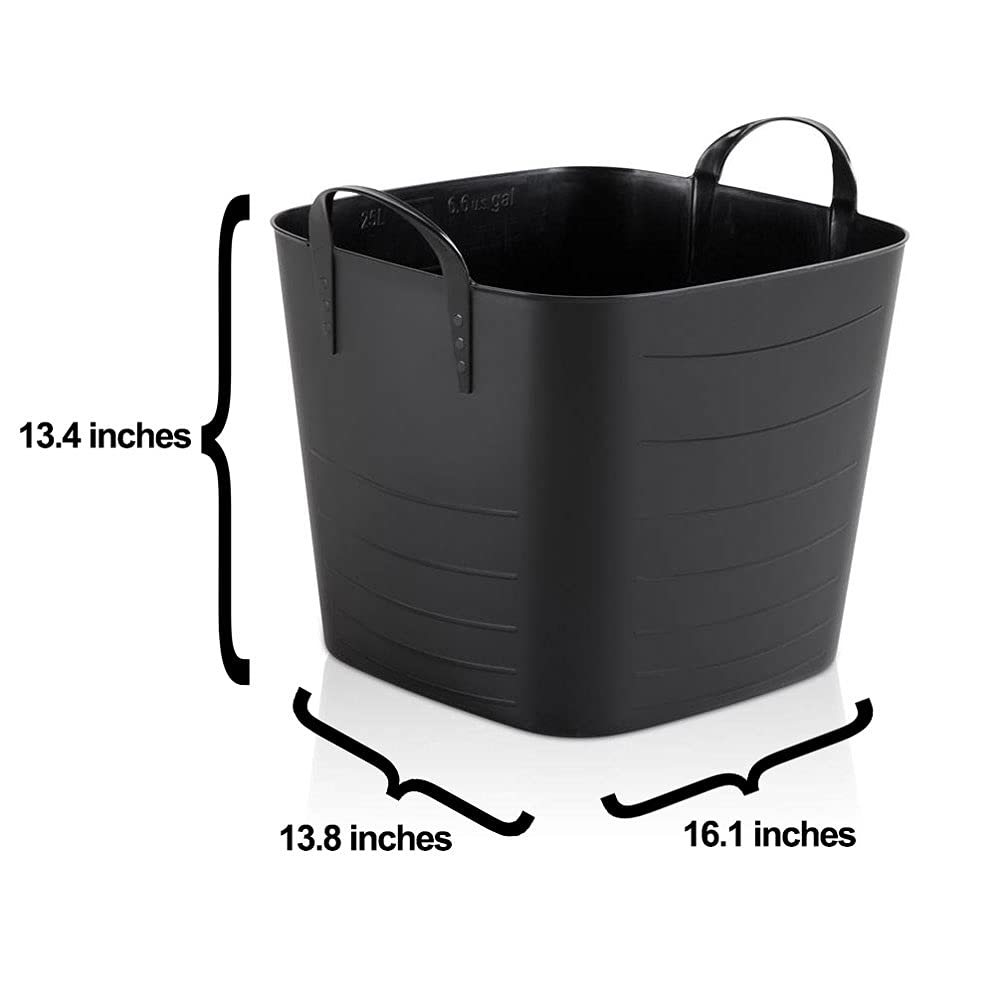 25L/6.6 Gallon Flexible Plastic Storage Bins with Handles - 12 Pack Black Collapsible Tote Baskets for Home Organization, Laundry, Pantry & Closet Storage - Durable Multi-Purpose Container for Kitchen, Bathroom & Garage