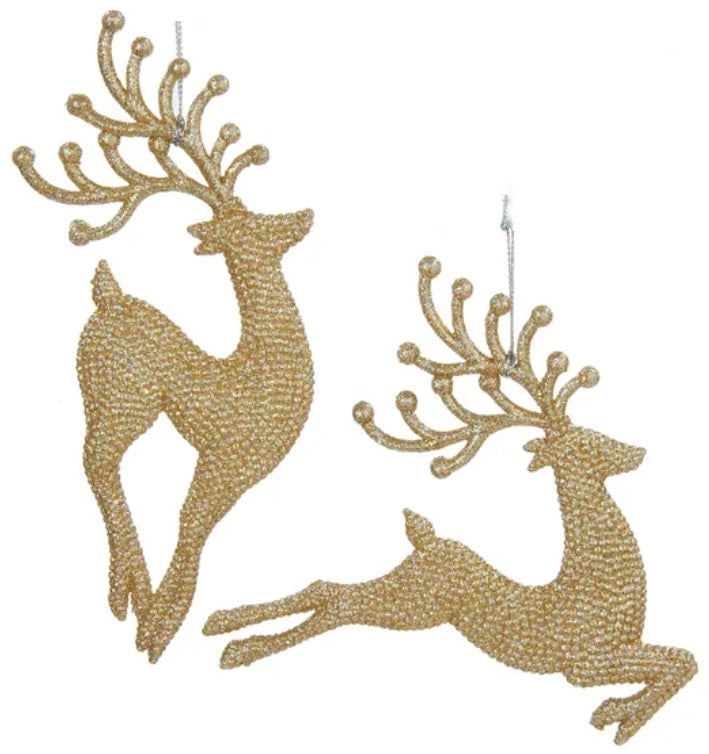 7 Pack Champagne Gold Acrylic Diamond Reindeer Christmas Tree Ornaments - Elegant Holiday Decor for Xmas Tree, Home, Party & Gift Giving