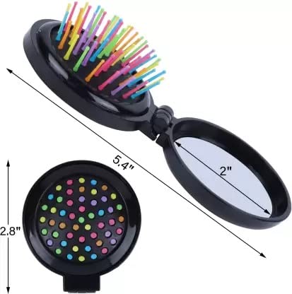 Foldable Travel Hair Comb with Mirror - Black Round Pocket Hairbrush for Women & Men | Perfect for Travel, Makeup, Gifting (Friends, Family, Lovers) | Compact Personal Care Accessory for Purse, Gym Bag & On-the-Go Styling