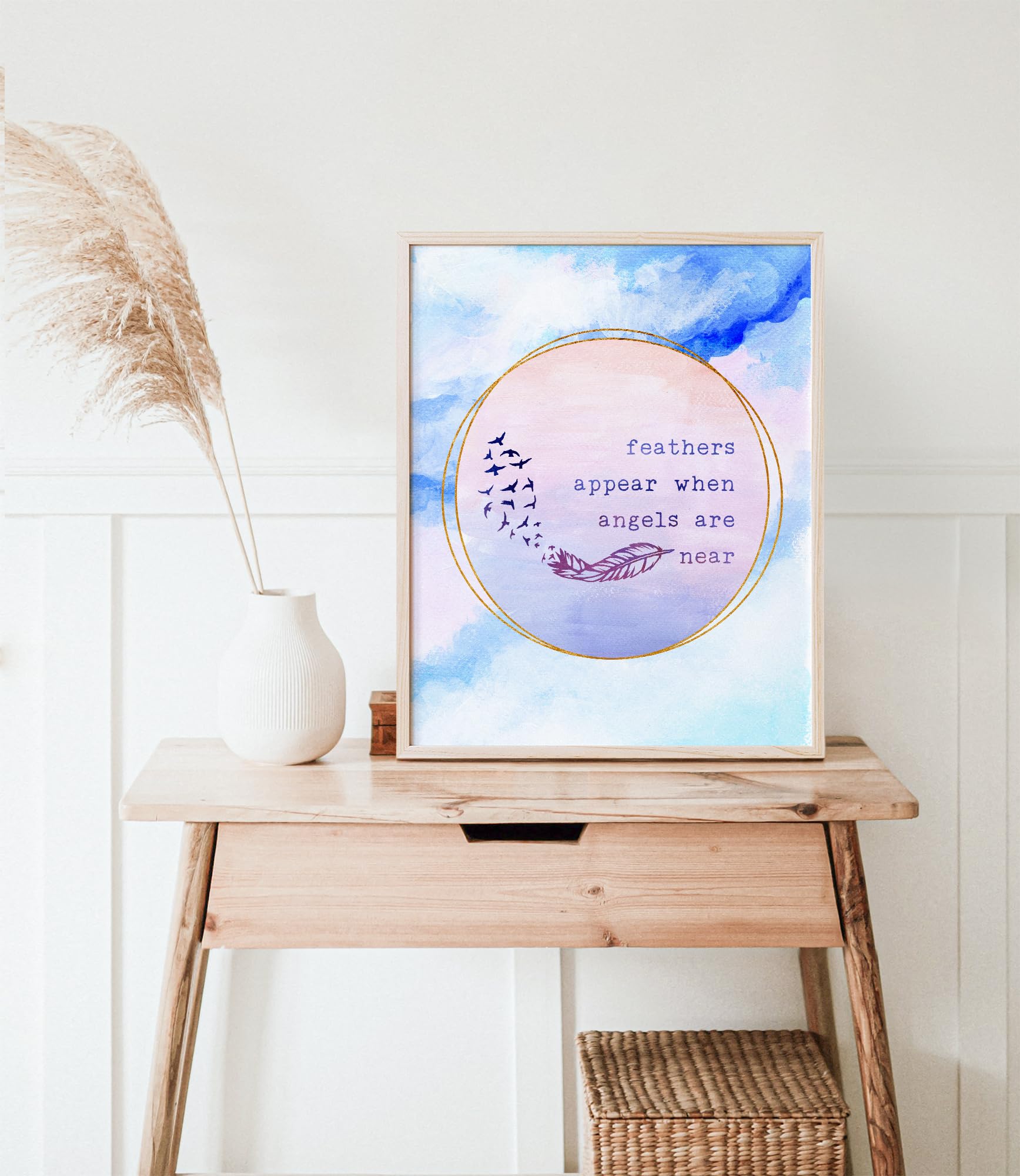Feathers Appear When Angels Are Near - Inspirational 8x10 Art Print | Motivational Wall Decor | Unframed Quote Poster | Aesthetic Home & Office Wall Art | Perfect for Bedroom, Living Room or Gift