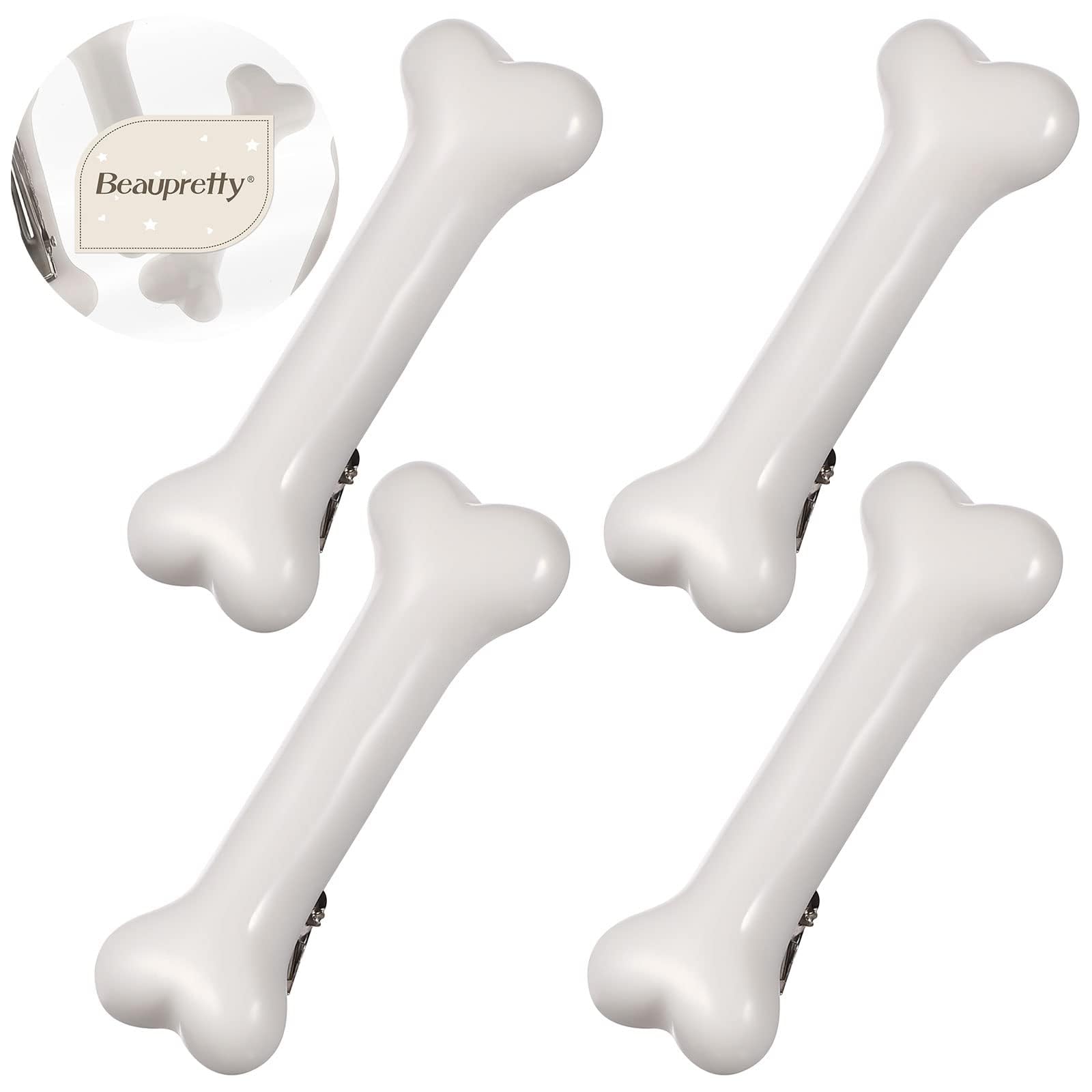 Beaupretty 4 Pack Halloween White Dog Bone Hair Clips - Artificial Dog Bone Hairpins & Alligator Barrettes for Women & Girls - Perfect for Halloween Costumes, Pet-Themed Parties & Cosplay Accessories